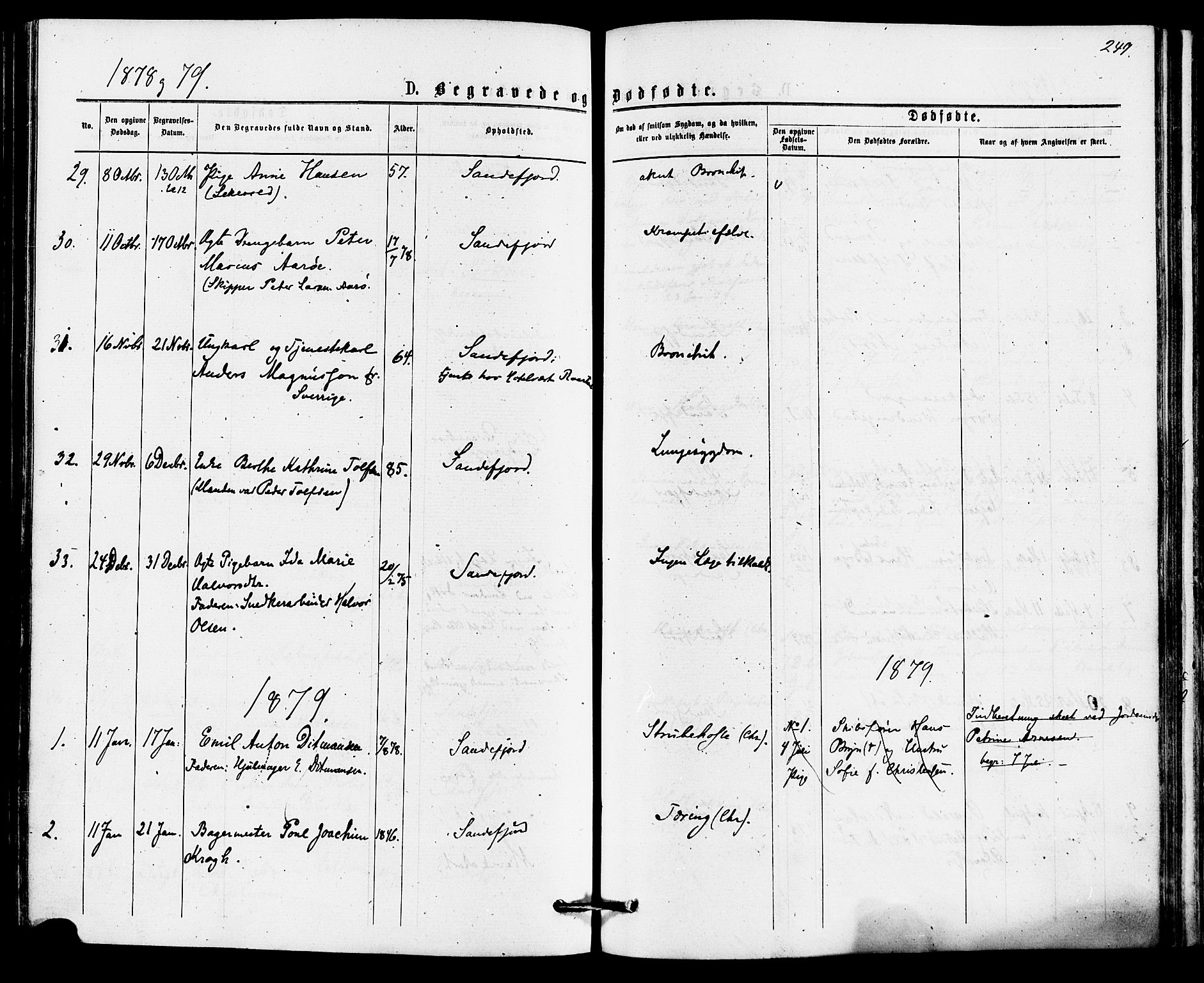 Sandefjord kirkebøker, SAKO/A-315/F/Fa/L0001: Parish register (official) no. 1, 1873-1879, p. 249