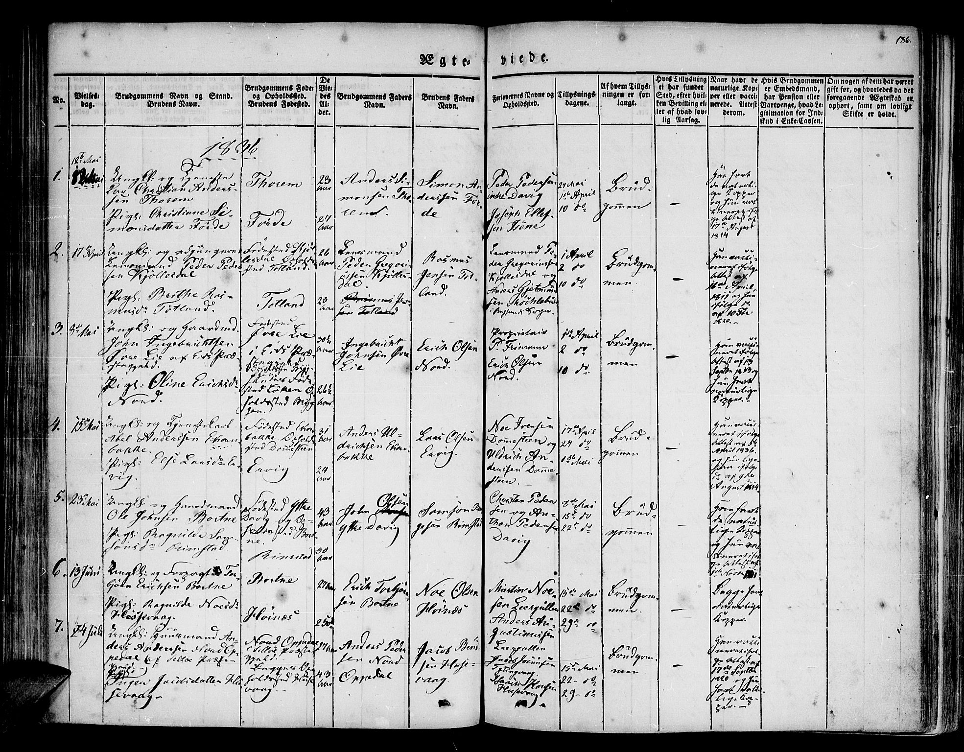 Davik sokneprestembete, SAB/A-79701/H/Haa/Haaa/L0004: Parish register (official) no. A 4, 1830-1849, p. 186