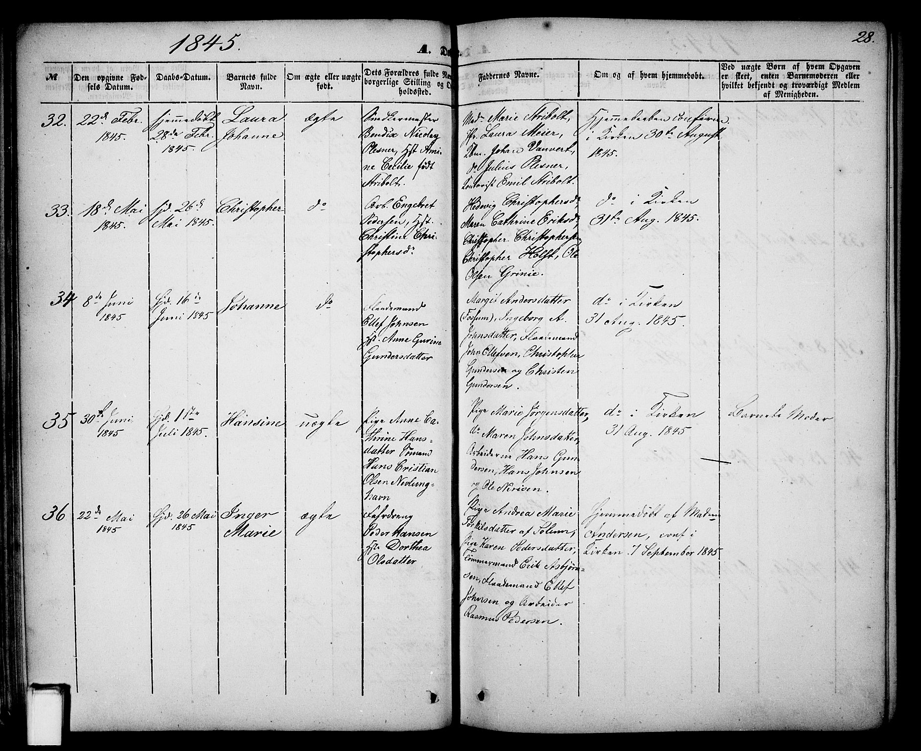 Skien kirkebøker, AV/SAKO-A-302/G/Ga/L0004: Parish register (copy) no. 4, 1843-1867, p. 28