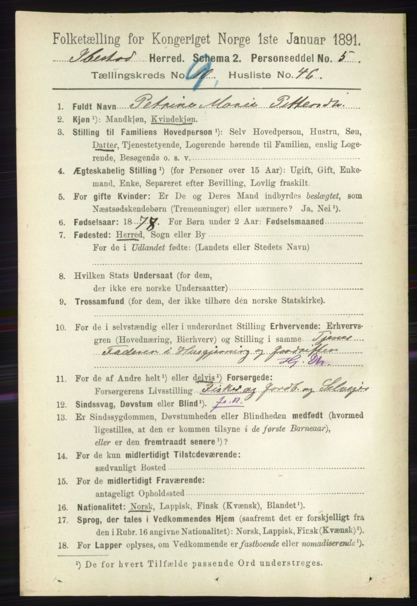 RA, 1891 census for 1917 Ibestad, 1891, p. 6264