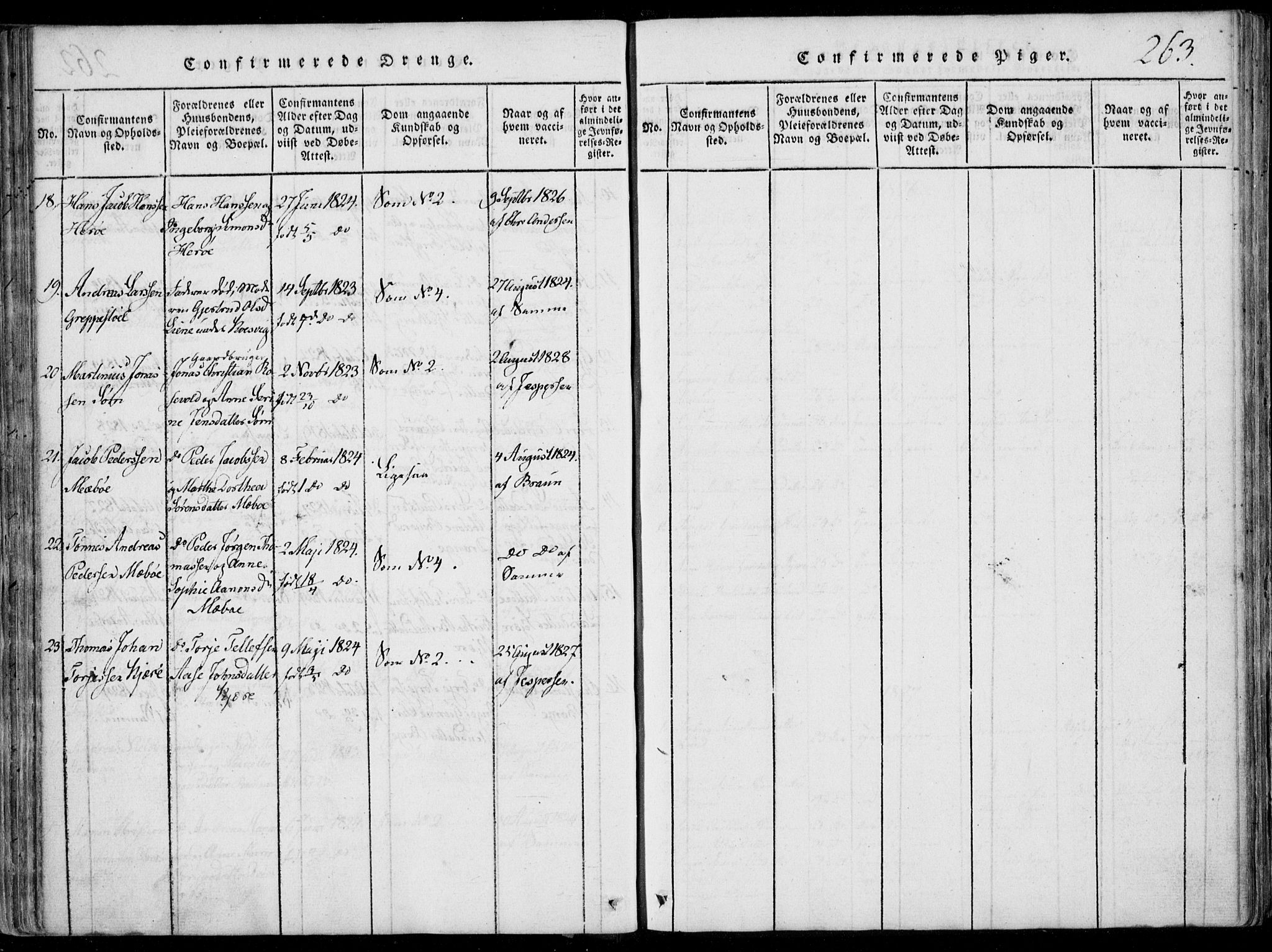 Oddernes sokneprestkontor, AV/SAK-1111-0033/F/Fa/Faa/L0005: Parish register (official) no. A 5, 1820-1838, p. 263