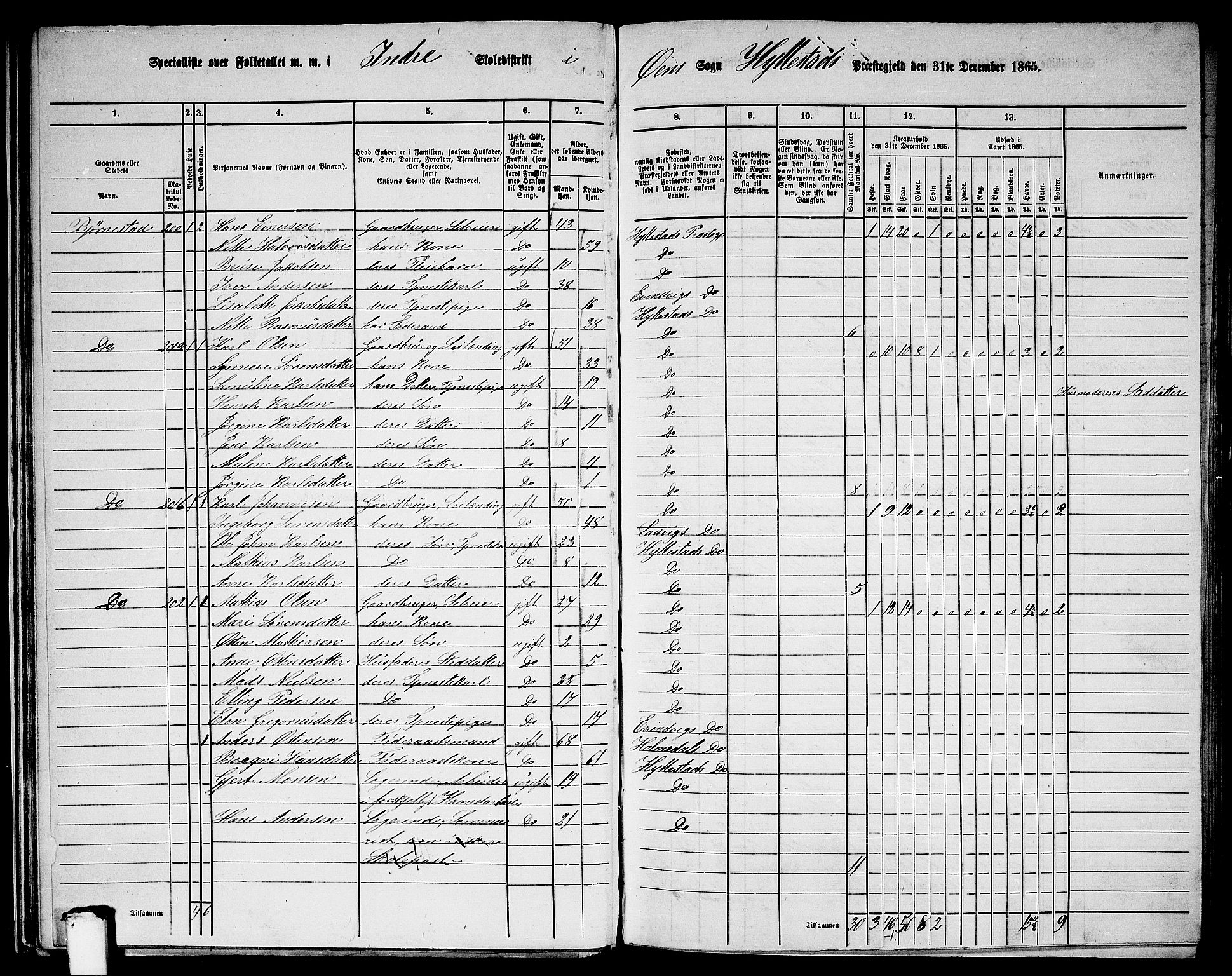 RA, 1865 census for Hyllestad, 1865, p. 33