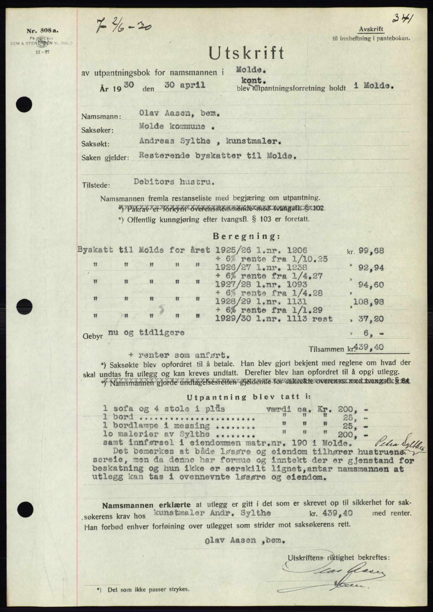 Molde byfogd, AV/SAT-A-0025/2/2C/L0011: Mortgage book no. 11, 1926-1932, Deed date: 02.06.1930