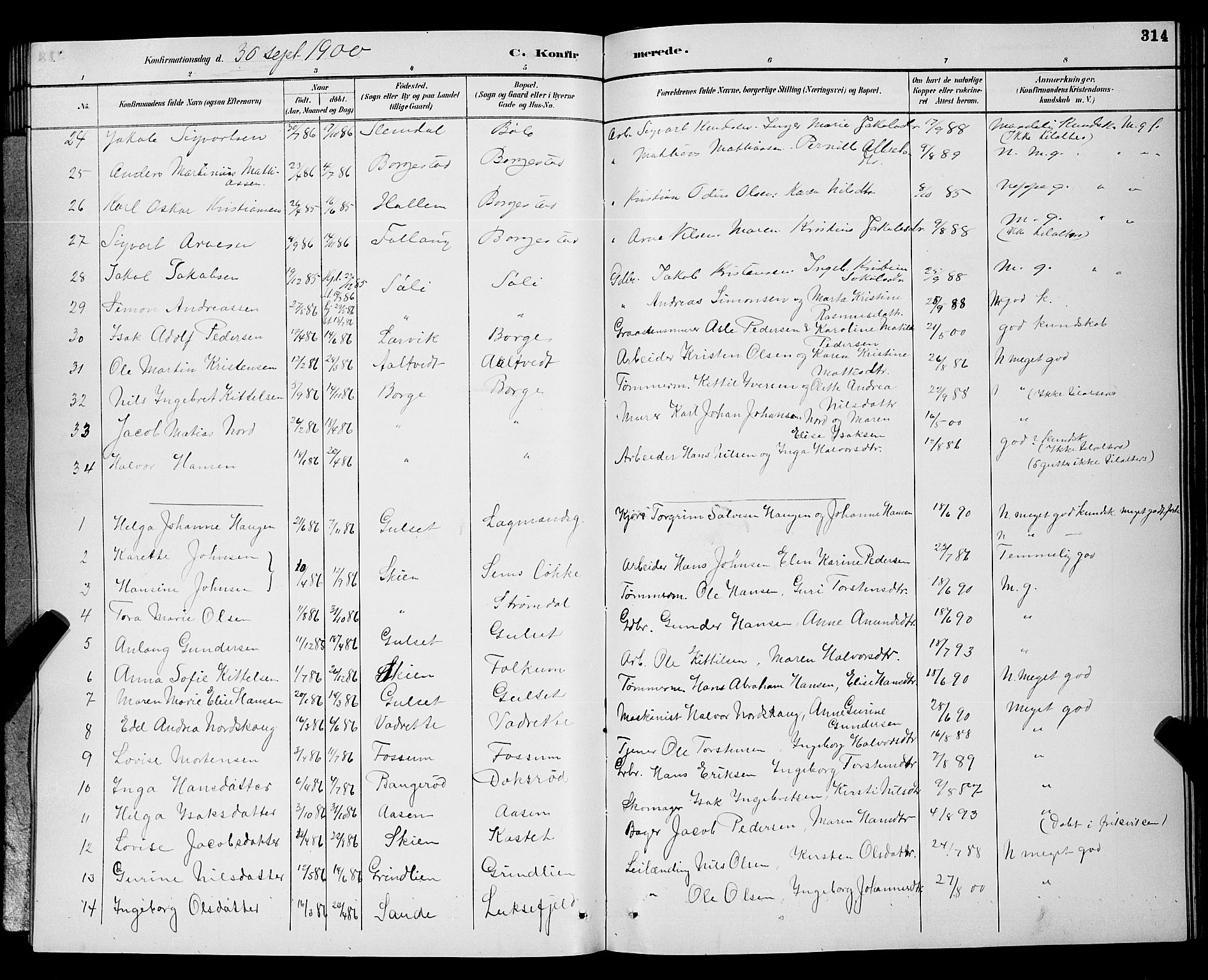 Gjerpen kirkebøker, AV/SAKO-A-265/G/Ga/L0002: Parish register (copy) no. I 2, 1883-1900, p. 314