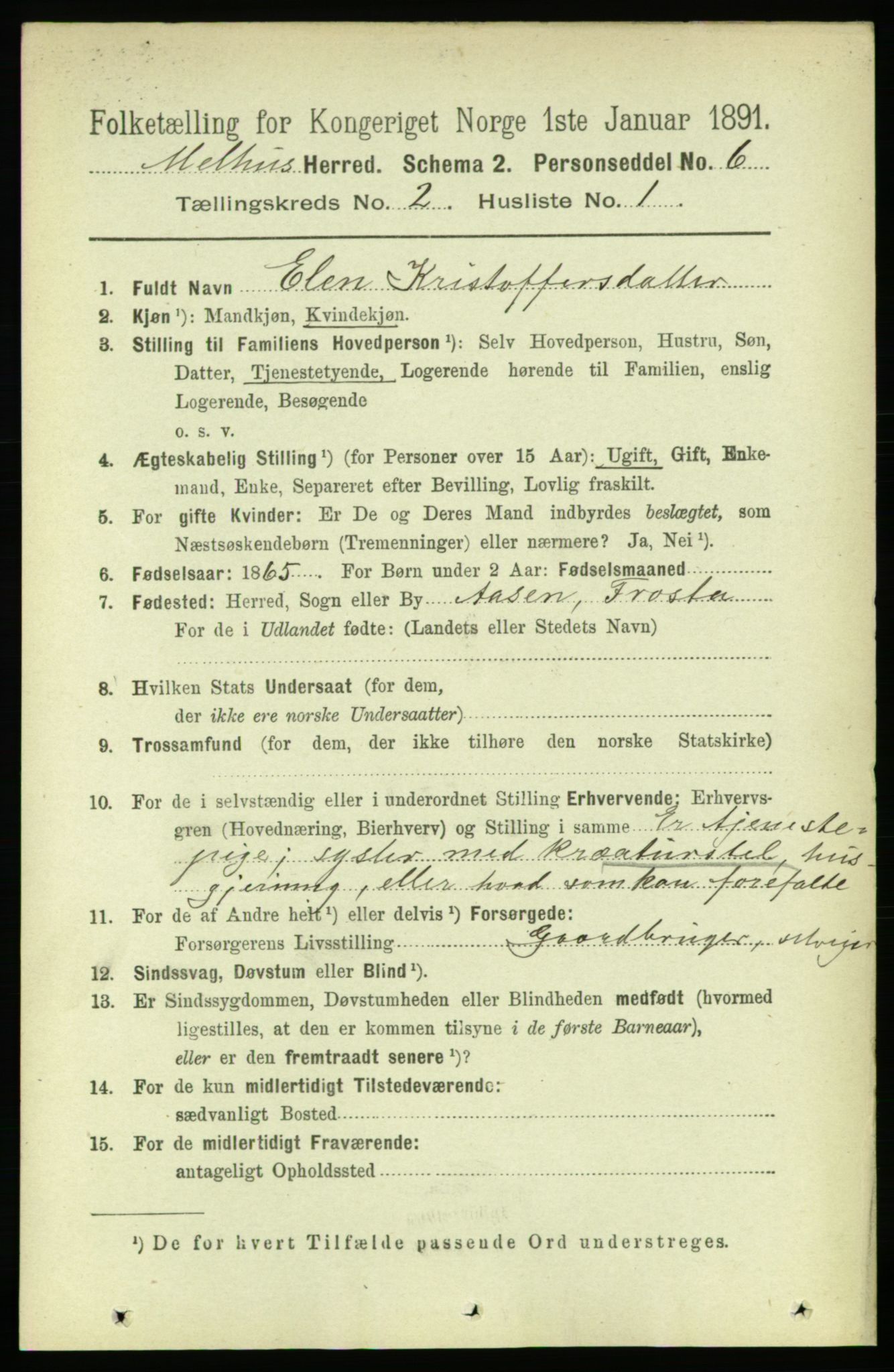 RA, 1891 census for 1653 Melhus, 1891, p. 745