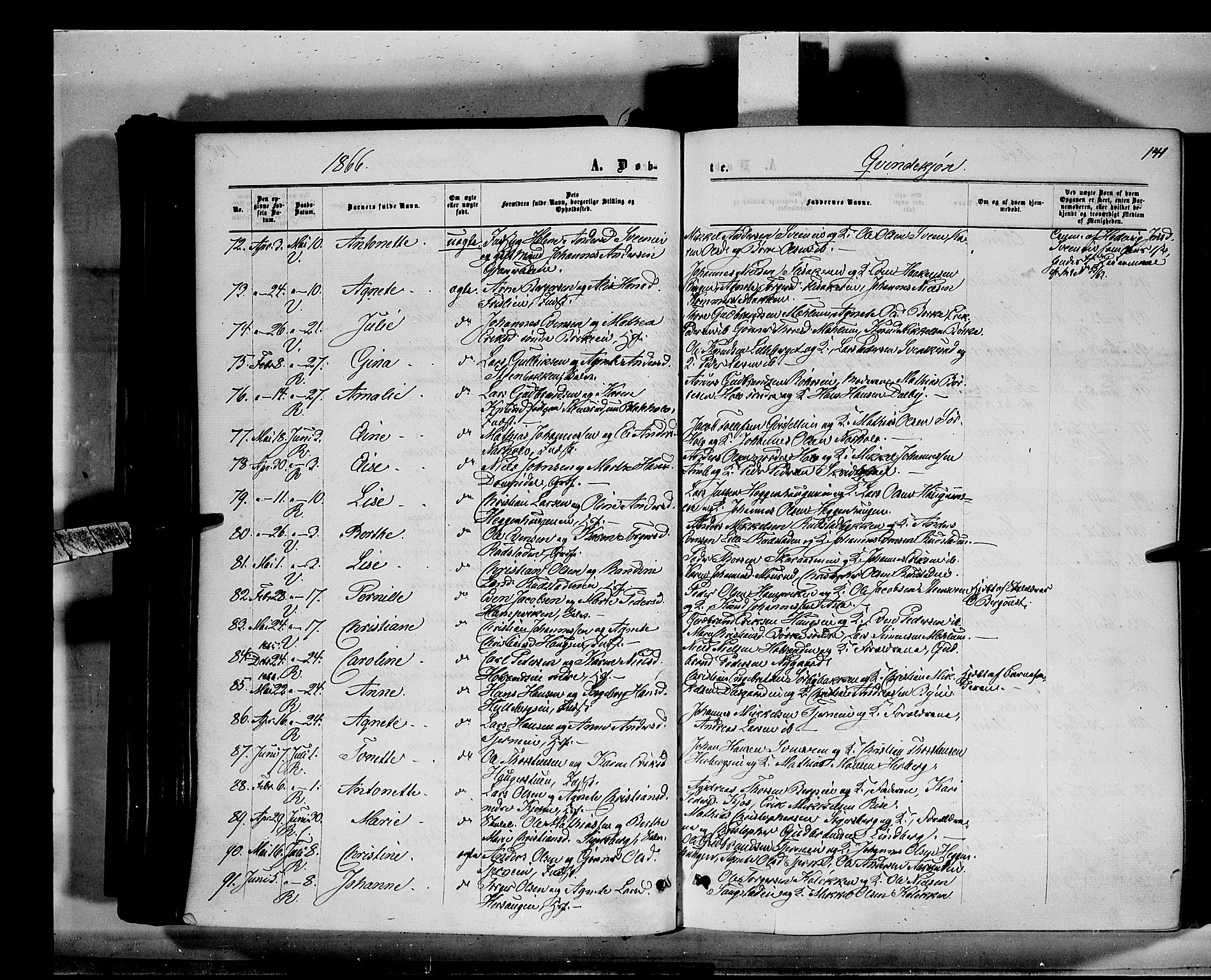 Ringsaker prestekontor, AV/SAH-PREST-014/K/Ka/L0010: Parish register (official) no. 10, 1861-1869, p. 141