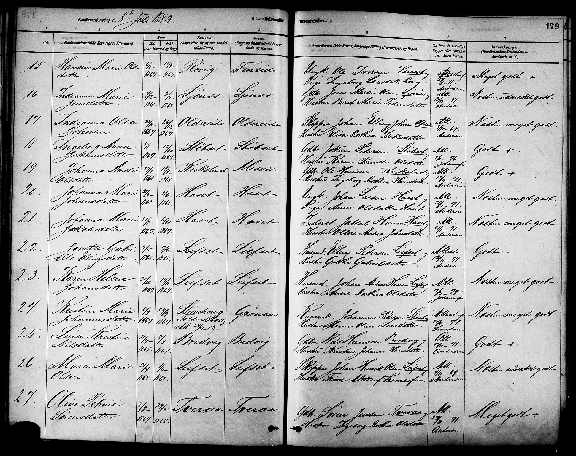 Ministerialprotokoller, klokkerbøker og fødselsregistre - Nordland, AV/SAT-A-1459/852/L0740: Parish register (official) no. 852A10, 1878-1894, p. 179