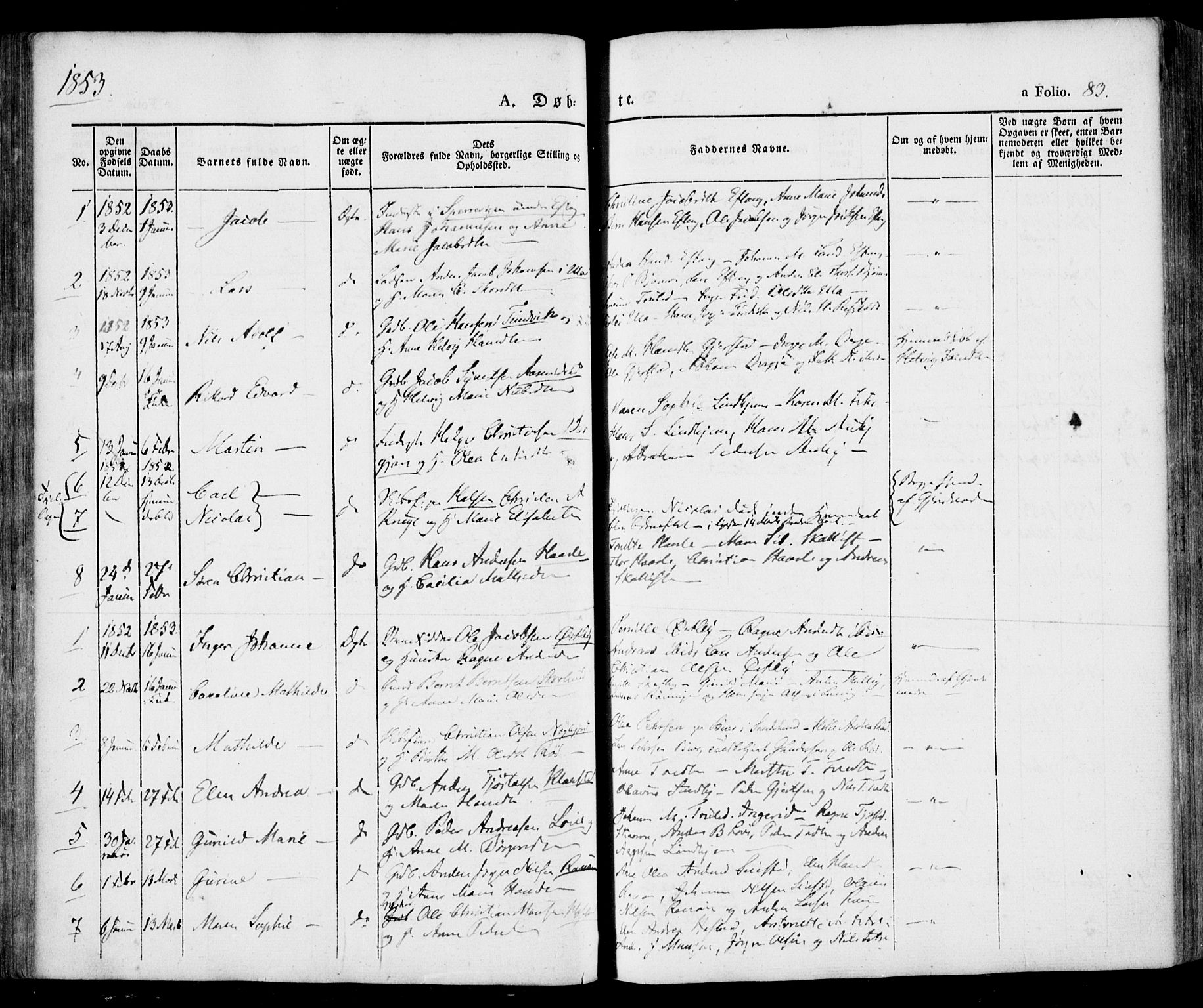 Tjølling kirkebøker, SAKO/A-60/F/Fa/L0006: Parish register (official) no. 6, 1835-1859, p. 83