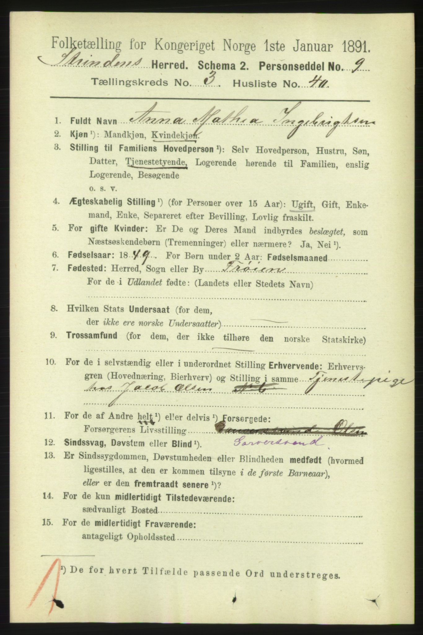RA, 1891 census for 1660 Strinda, 1891, p. 2634