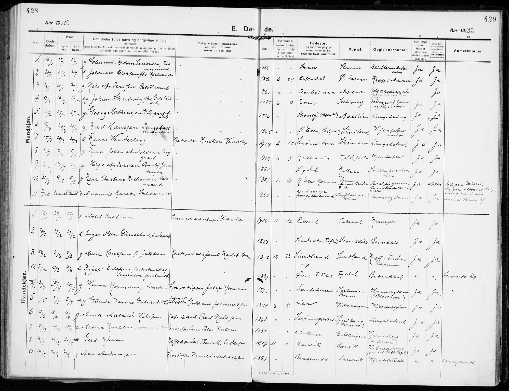 Strømsgodset kirkebøker, SAKO/A-324/F/Fa/L0002: Parish register (official) no. 2, 1910-1920, p. 428-429
