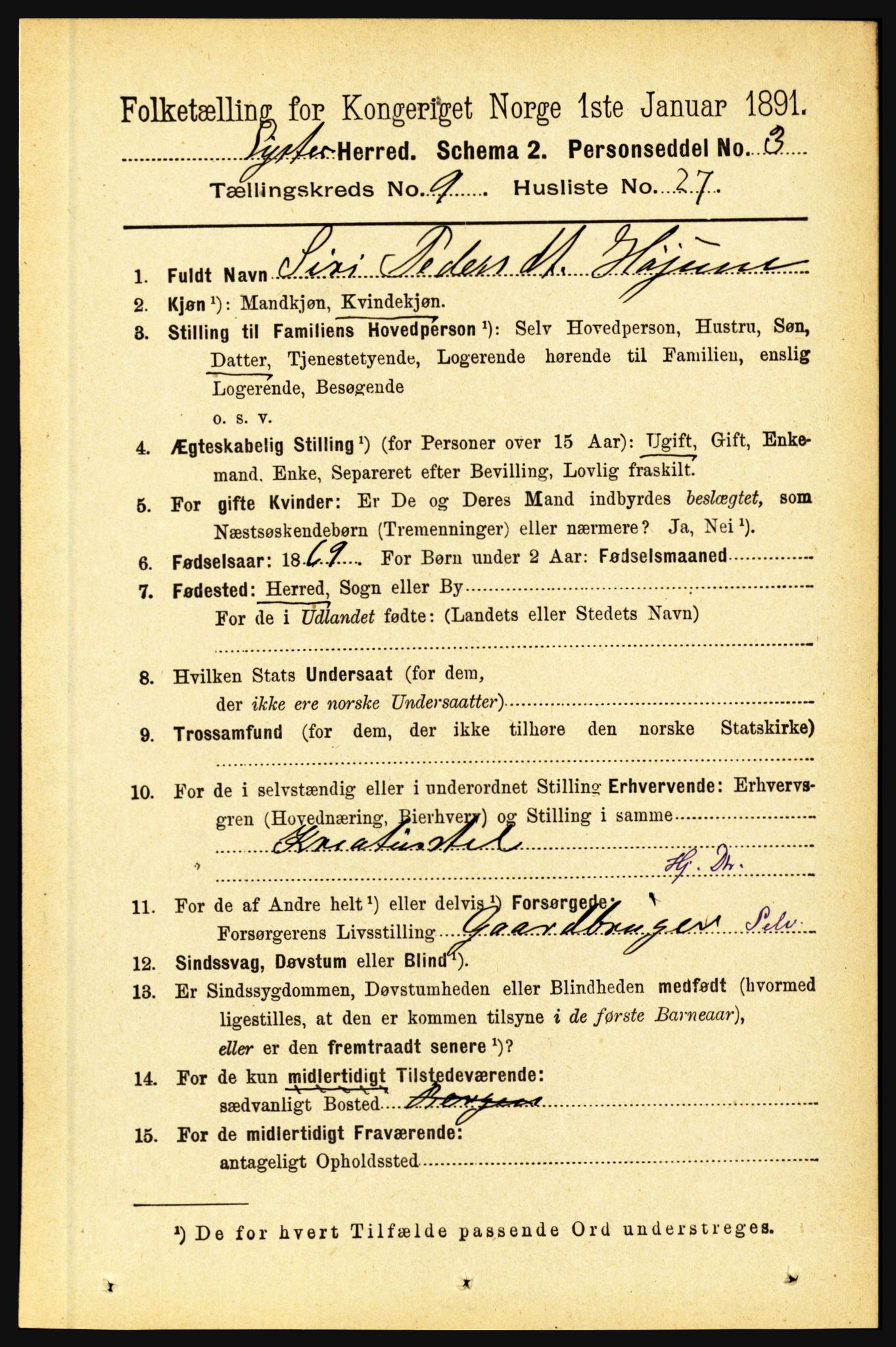 RA, 1891 census for 1426 Luster, 1891, p. 2948