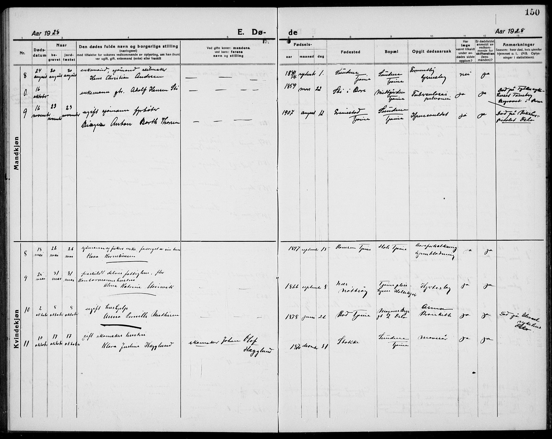 Tjøme kirkebøker, AV/SAKO-A-328/G/Ga/L0003: Parish register (copy) no. I 3, 1921-1935, p. 150