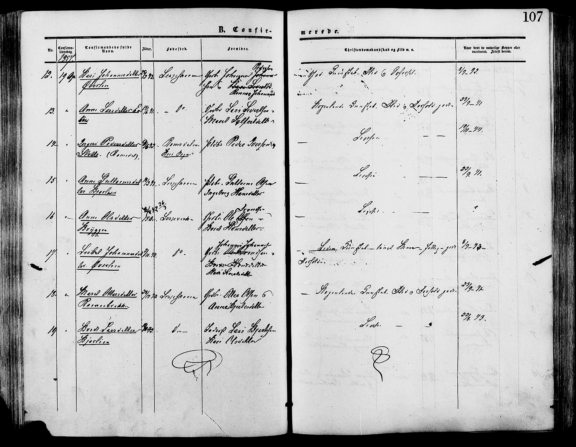 Lesja prestekontor, AV/SAH-PREST-068/H/Ha/Haa/L0009: Parish register (official) no. 9, 1854-1889, p. 107