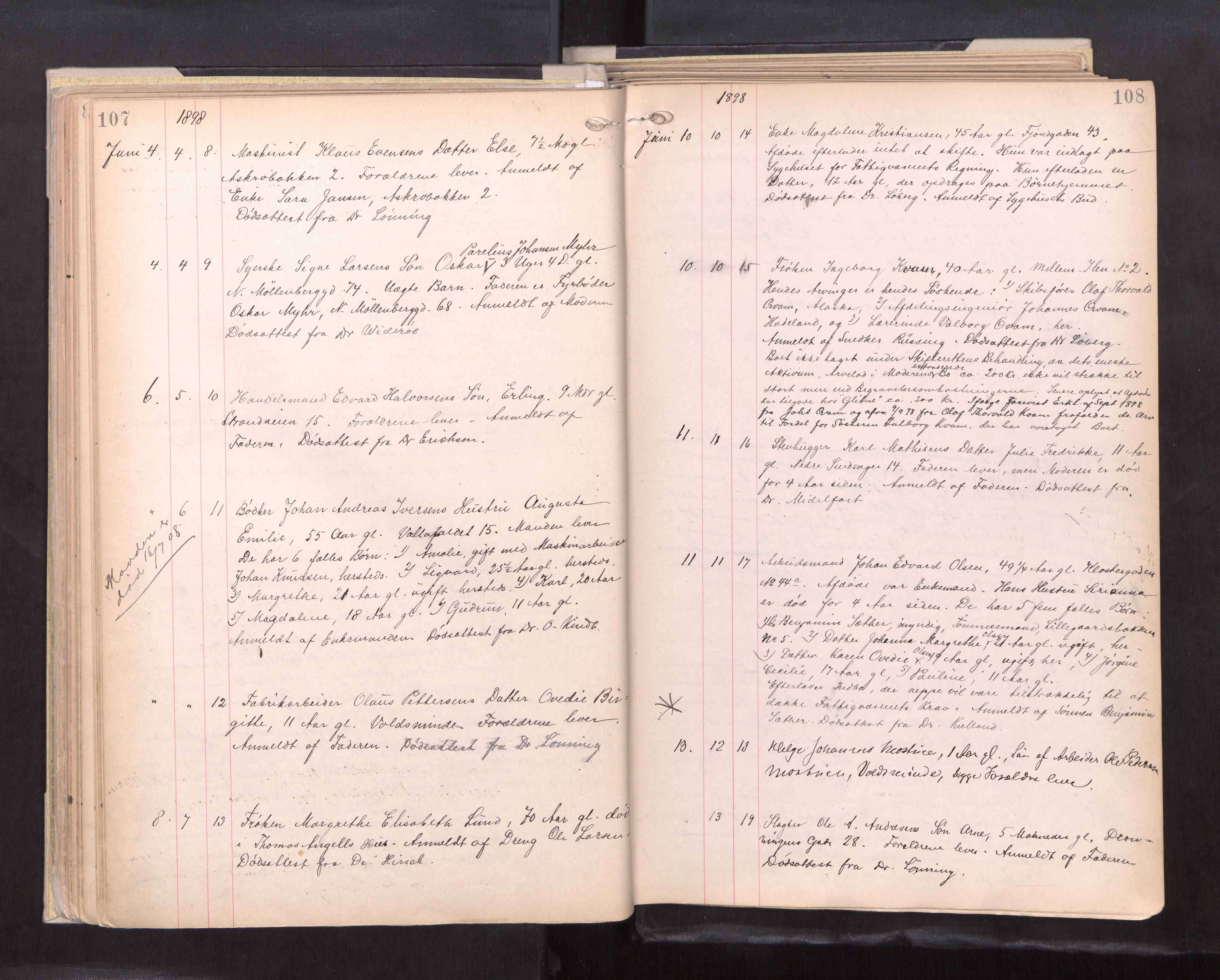 Trondheim byfogd, AV/SAT-A-0003/1/3/3L/L0005: Dødsanmeldelsesprotokoll - U, 1897-1902, p. 107-108