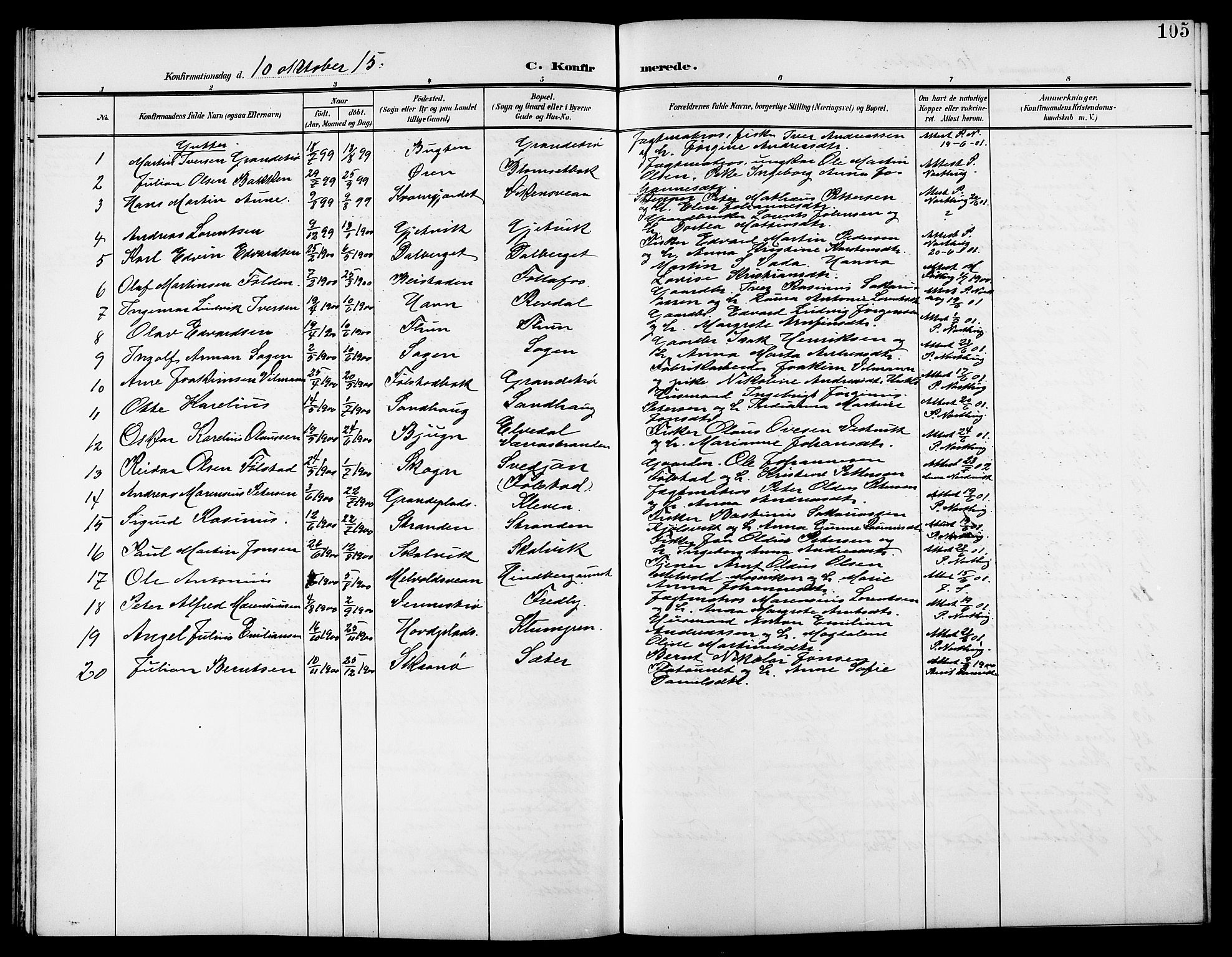 Ministerialprotokoller, klokkerbøker og fødselsregistre - Nord-Trøndelag, SAT/A-1458/744/L0424: Parish register (copy) no. 744C03, 1906-1923, p. 105