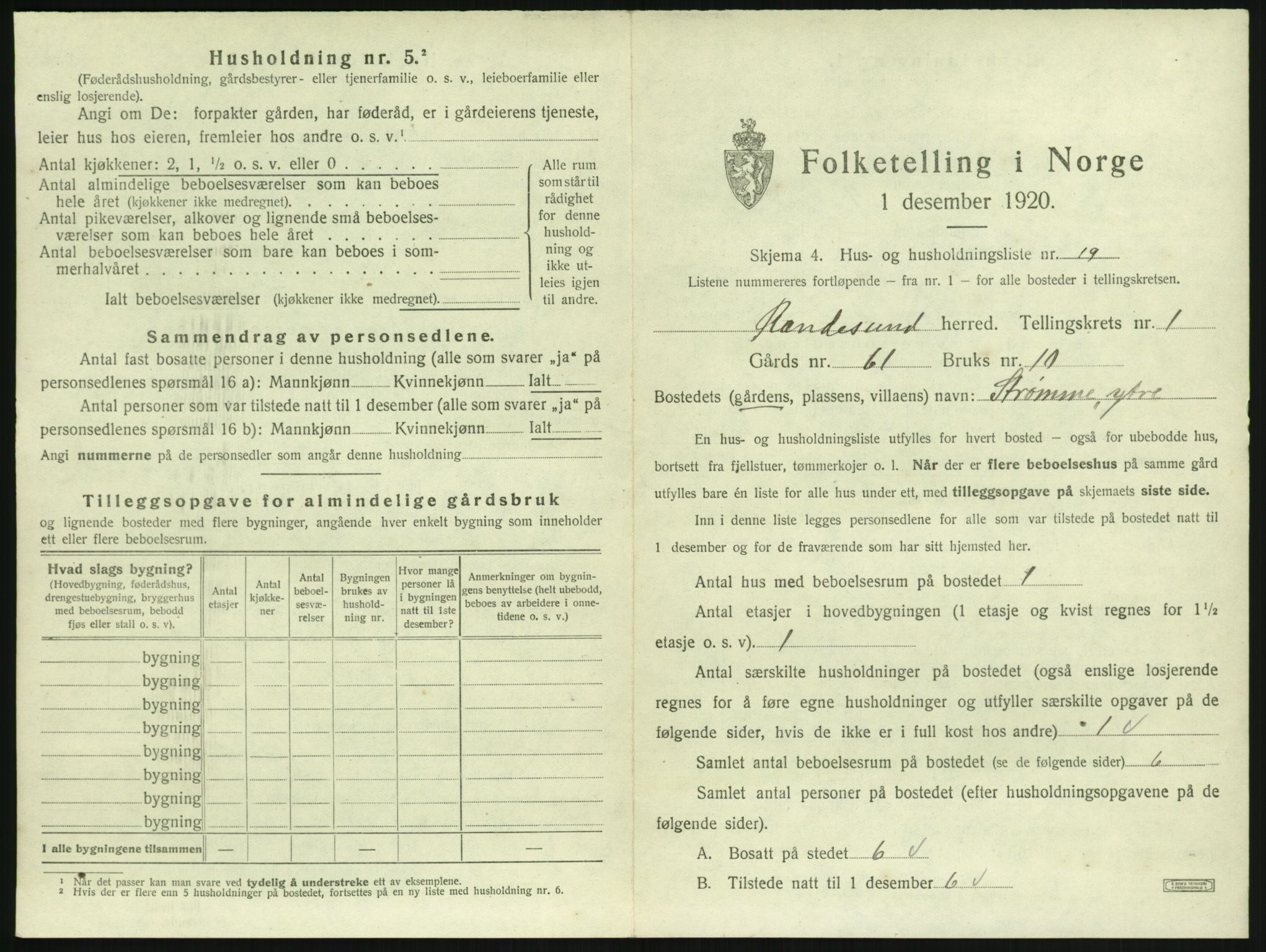 SAK, 1920 census for Randesund, 1920, p. 68