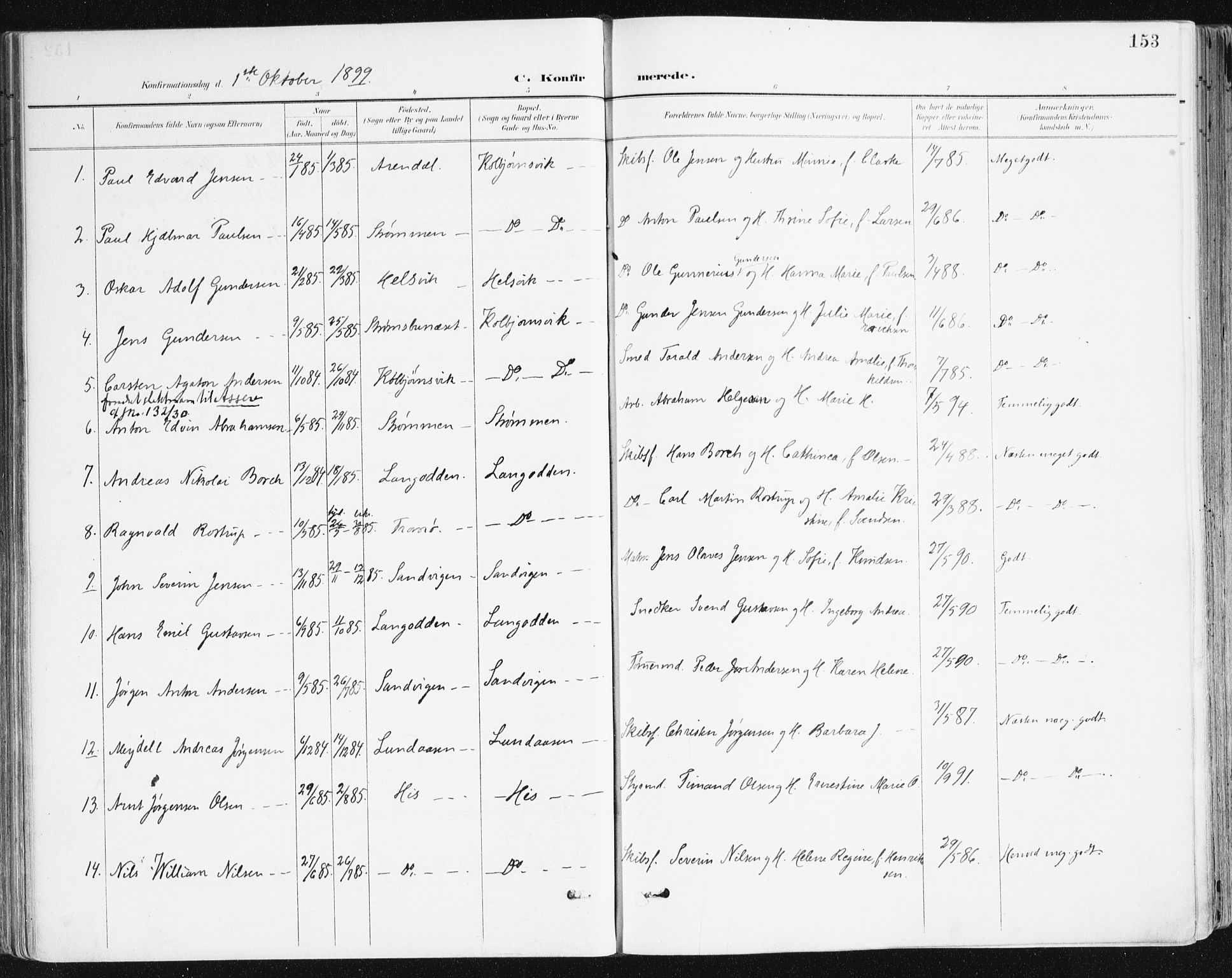 Hisøy sokneprestkontor, SAK/1111-0020/F/Fa/L0004: Parish register (official) no. A 4, 1895-1917, p. 153