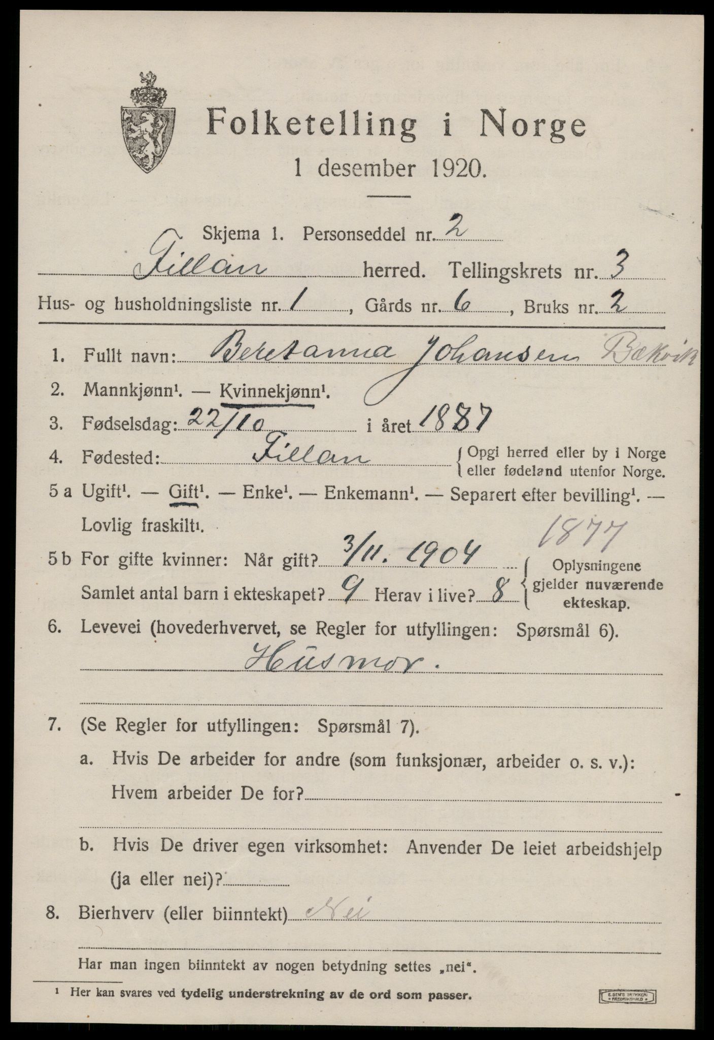 SAT, 1920 census for Fillan, 1920, p. 1466