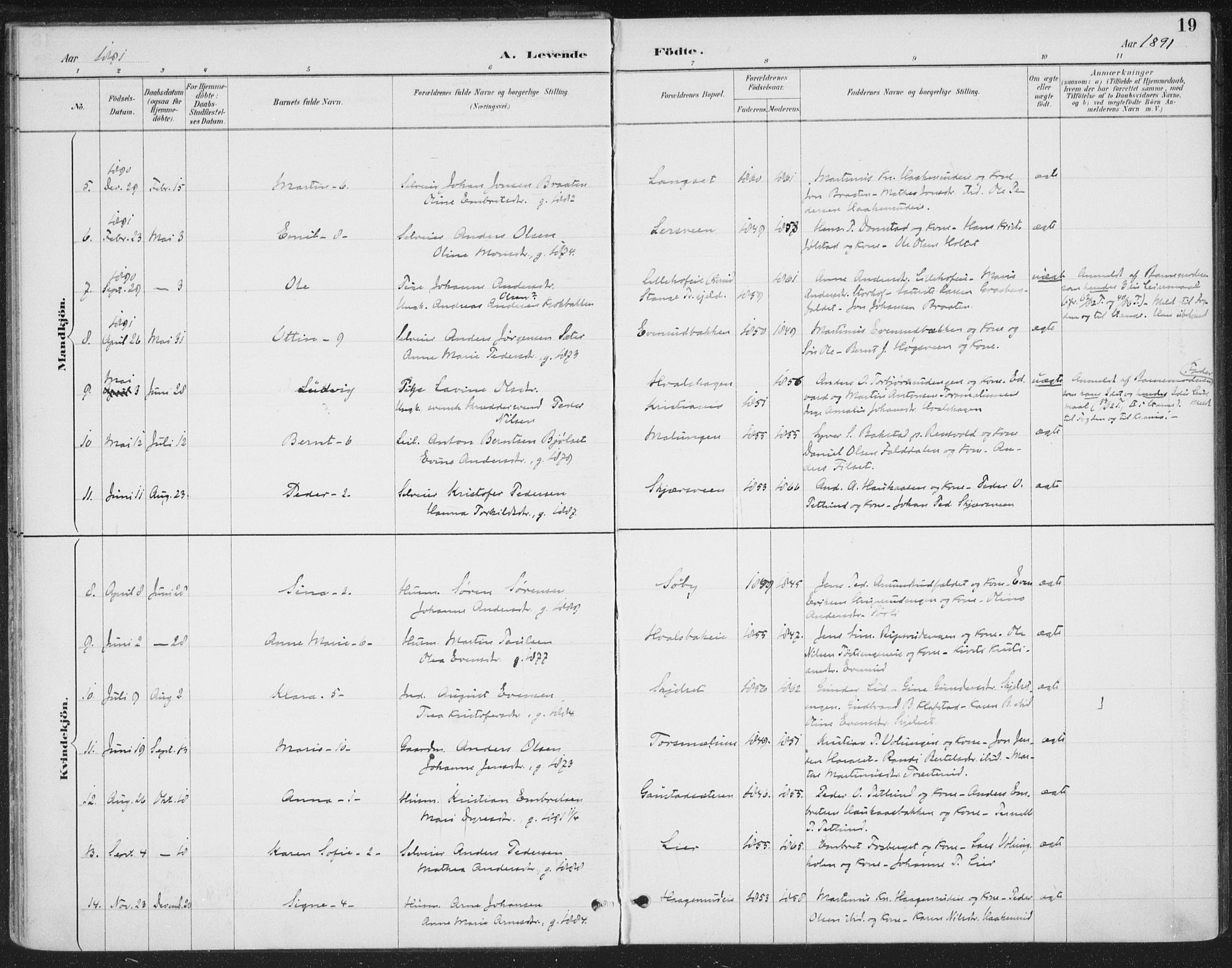 Romedal prestekontor, SAH/PREST-004/K/L0008: Parish register (official) no. 8, 1887-1905, p. 19