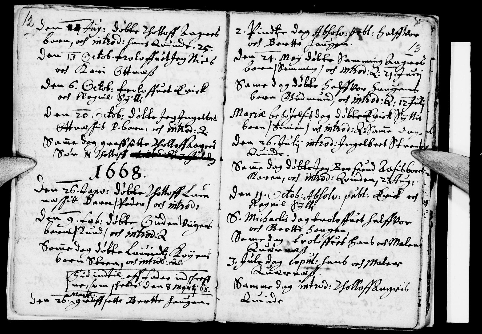 Åmot prestekontor, Hedmark, AV/SAH-PREST-056/H/Ha/Haa/L0001: Parish register (official) no. 1 /1, 1661-1680, p. 12-13