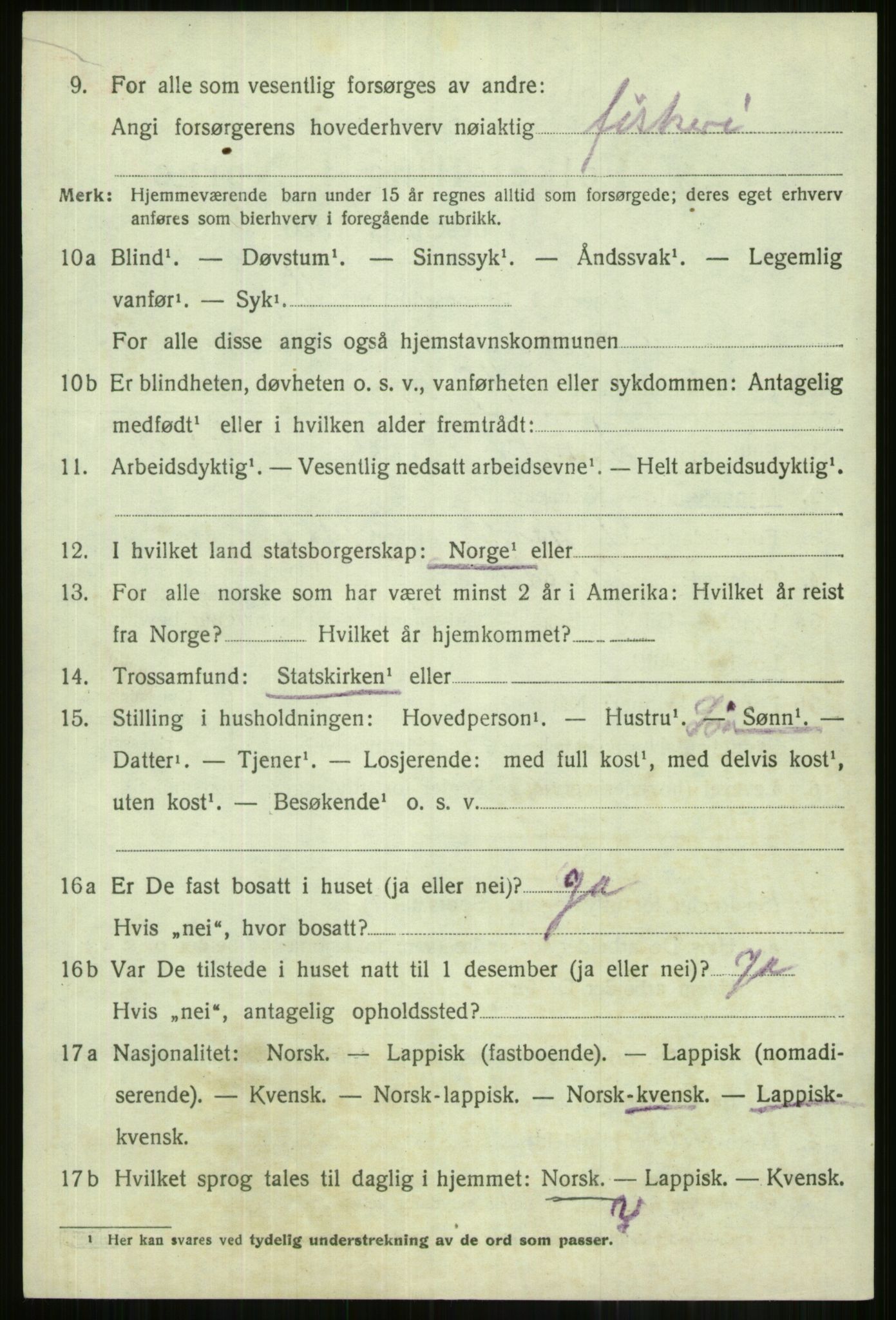 SATØ, 1920 census for Lyngen, 1920, p. 10688