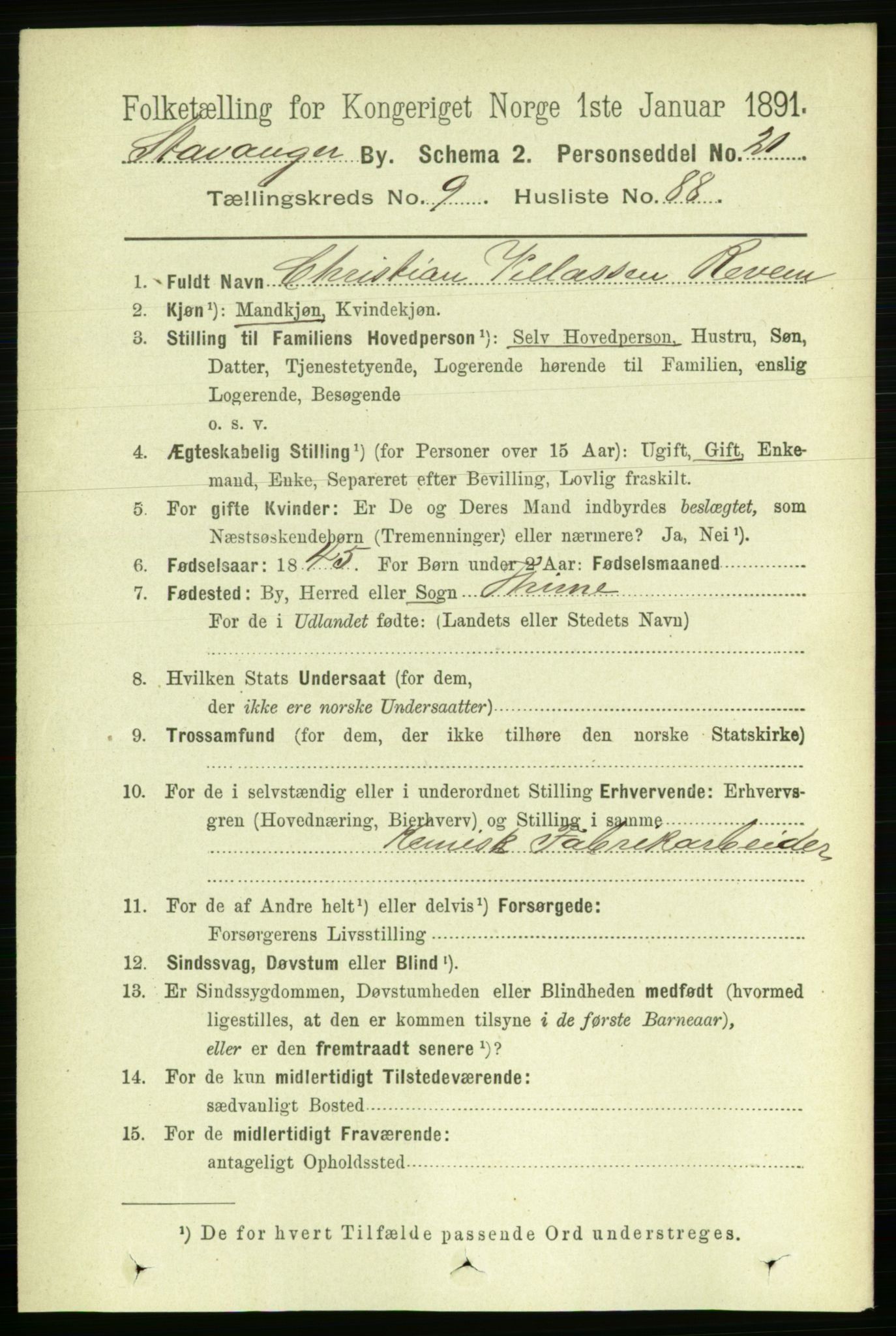 RA, 1891 census for 1103 Stavanger, 1891, p. 13526