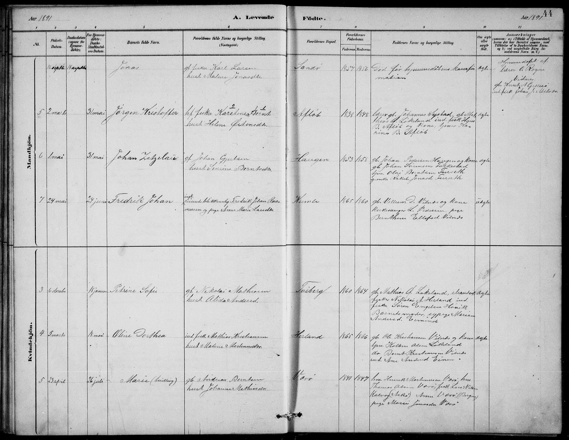 Askvoll sokneprestembete, SAB/A-79501/H/Hab/Habb/L0001: Parish register (copy) no. B 1, 1879-1909, p. 44