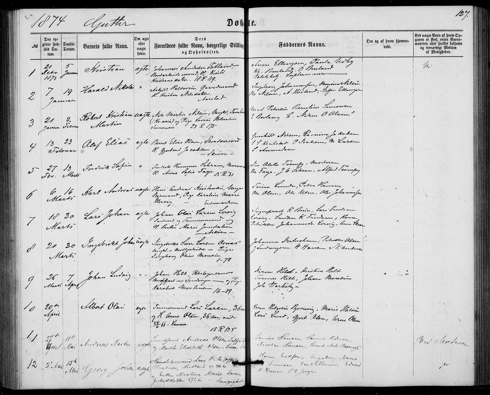 Fødselsstiftelsens sokneprestembete, ført av overlegen*, SAB/-: Parish register (official) no. A 1, 1863-1883, p. 127