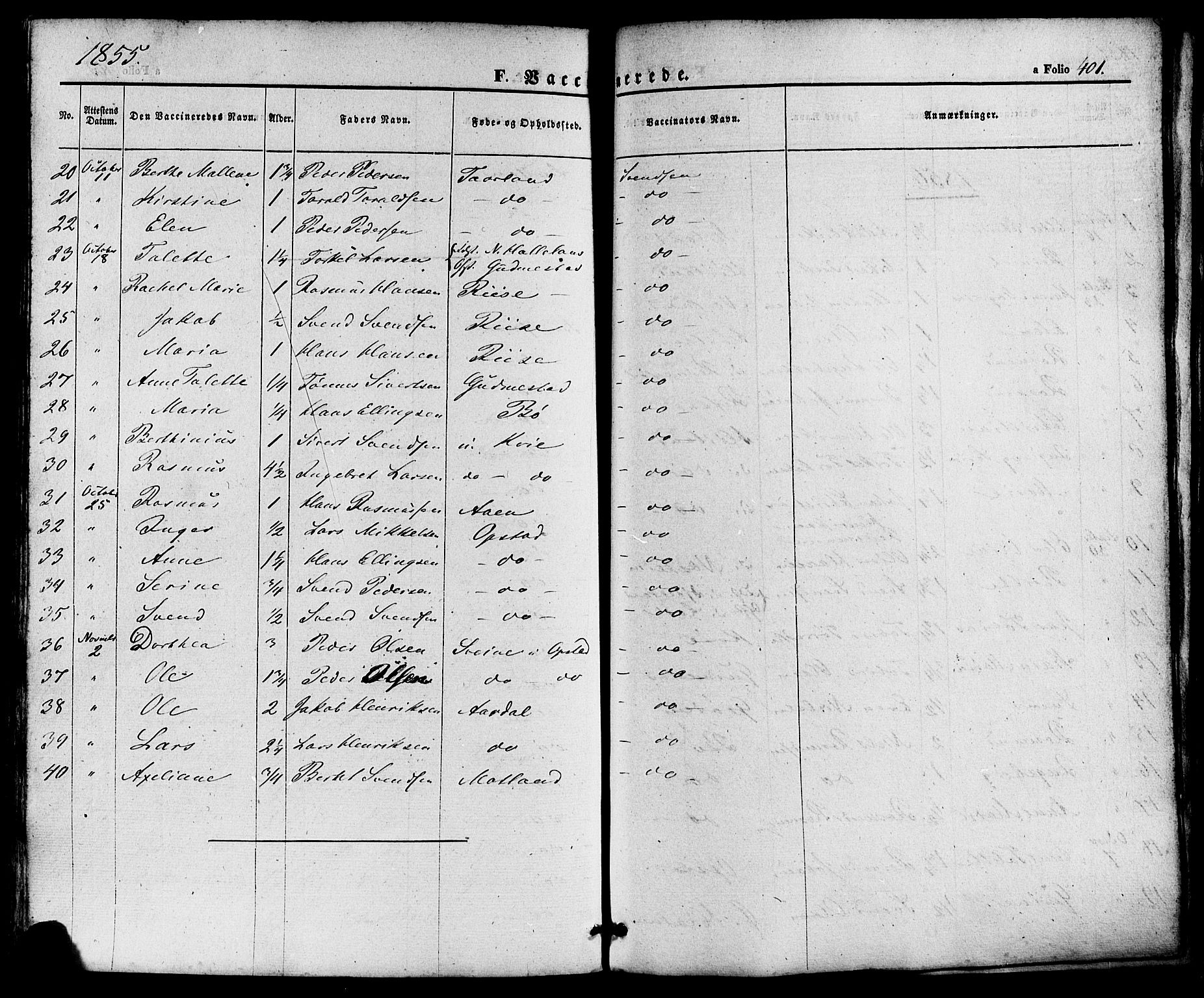 Hå sokneprestkontor, AV/SAST-A-101801/001/30BA/L0008: Parish register (official) no. A 7, 1853-1878, p. 401