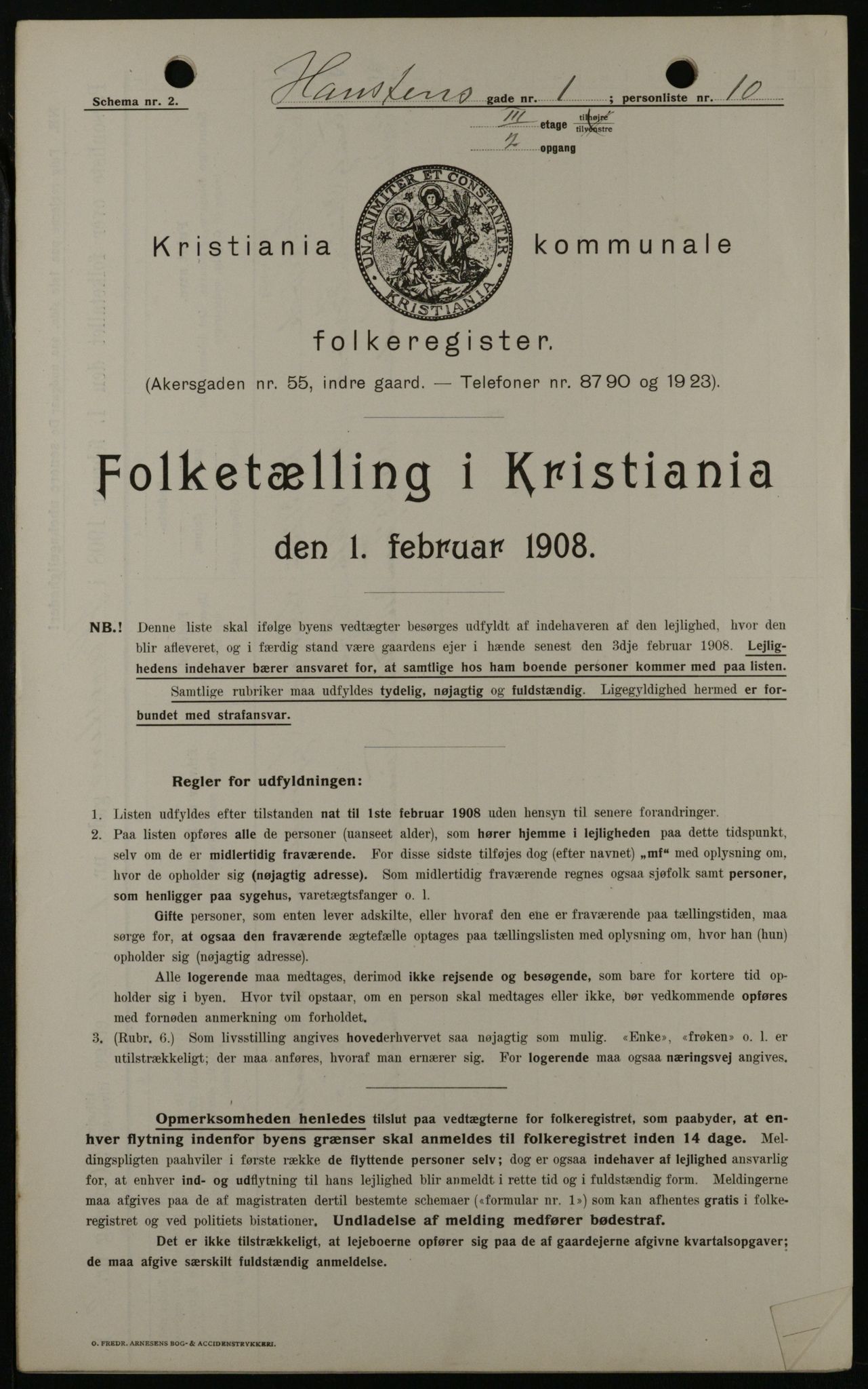 OBA, Municipal Census 1908 for Kristiania, 1908, p. 31312