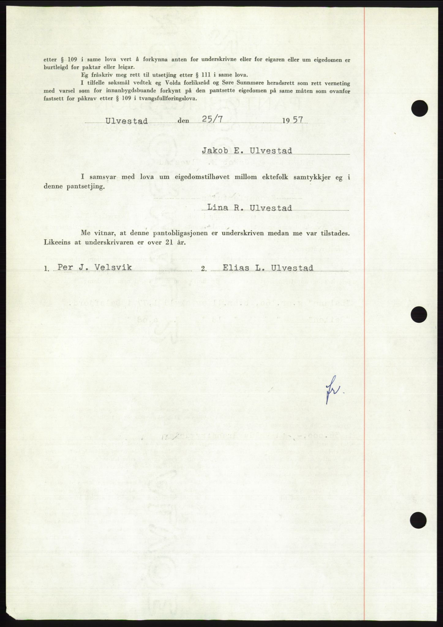 Søre Sunnmøre sorenskriveri, AV/SAT-A-4122/1/2/2C/L0130: Mortgage book no. 18B, 1957-1958, Diary no: : 1727/1957