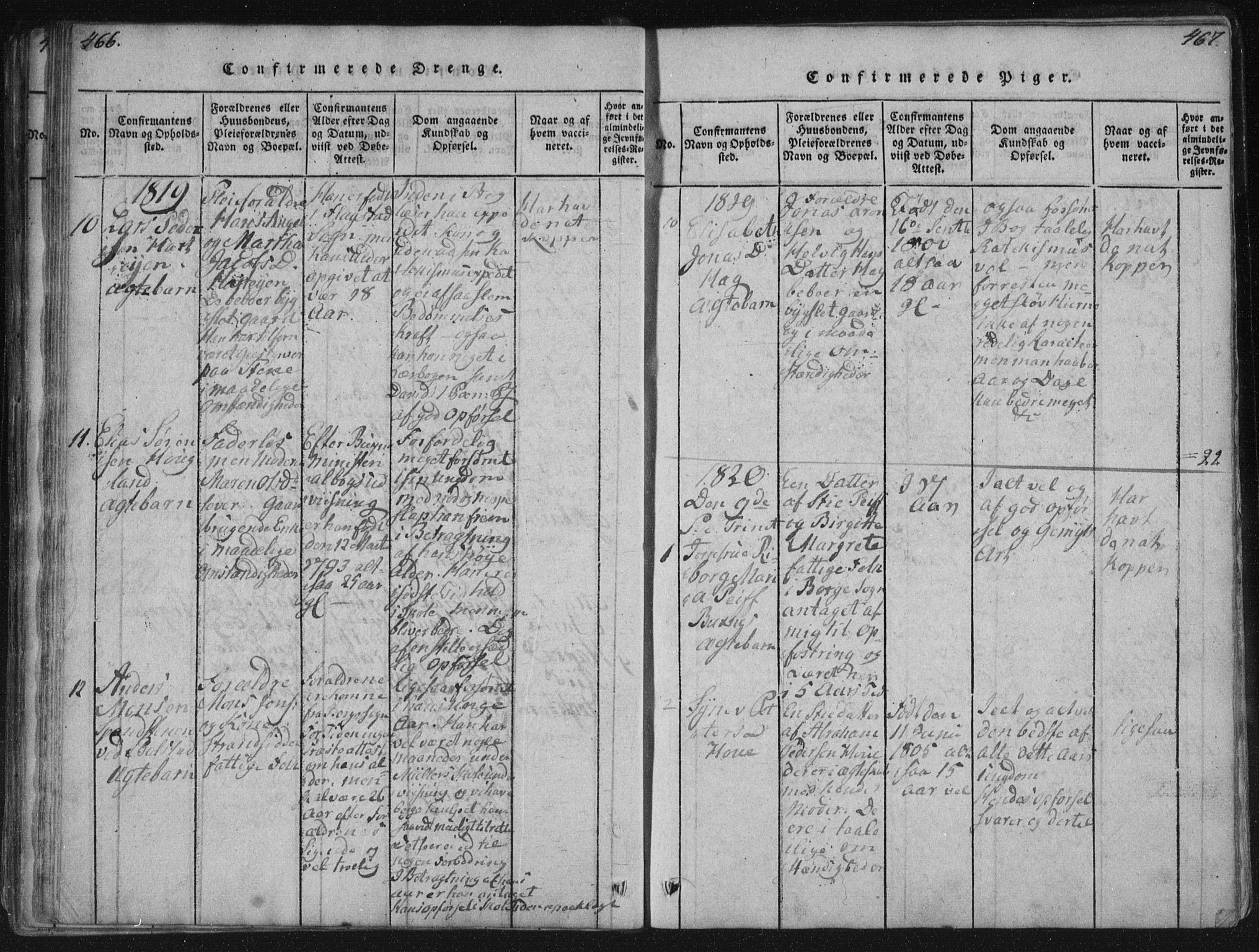 Ministerialprotokoller, klokkerbøker og fødselsregistre - Nordland, AV/SAT-A-1459/881/L1164: Parish register (copy) no. 881C01, 1818-1853, p. 466-467