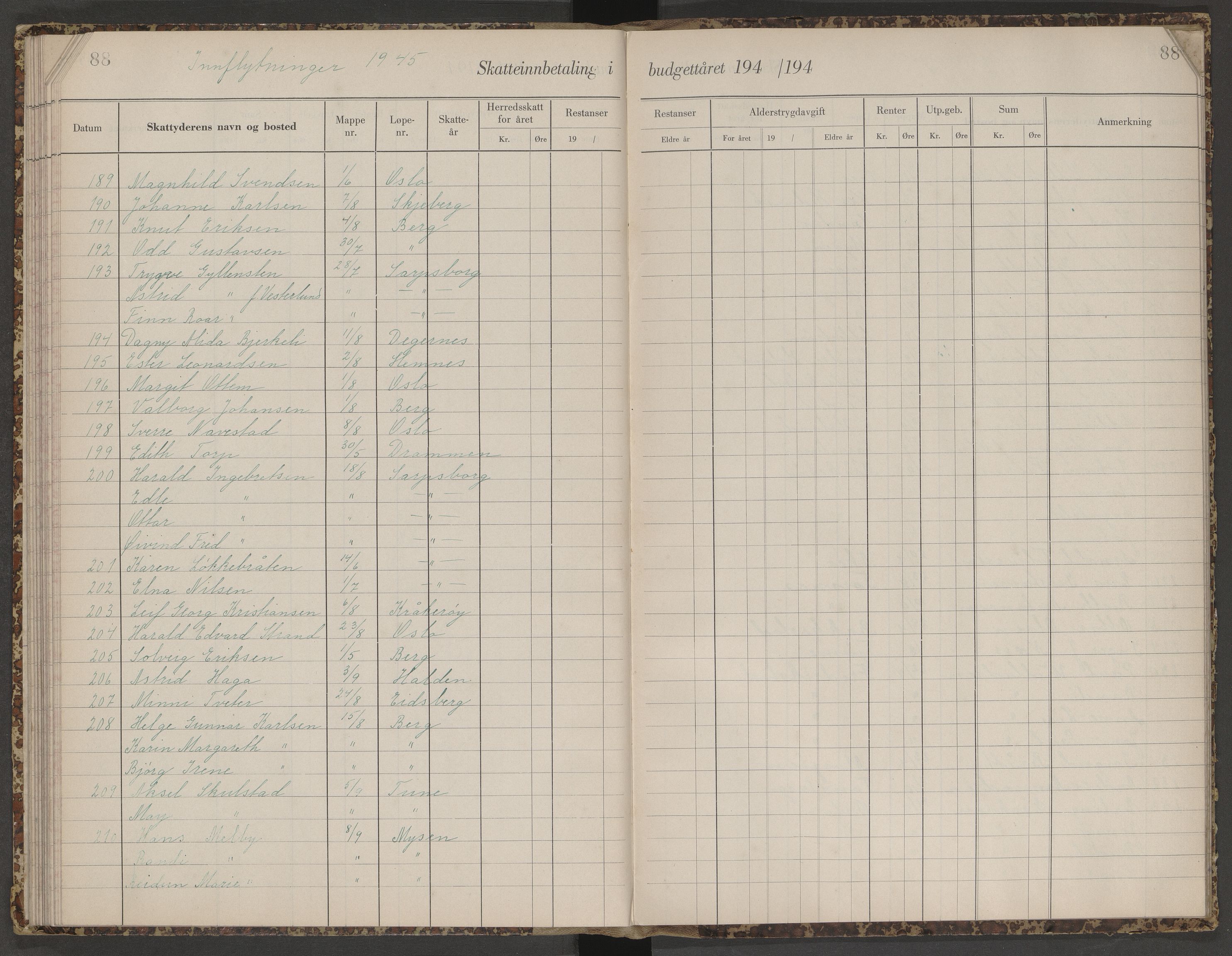 Skjeberg folkeregister, AV/SAO-A-10495/K/Ka/L0003: Fortegnelse over inn- og utflyttede, 1943-1947, p. 88