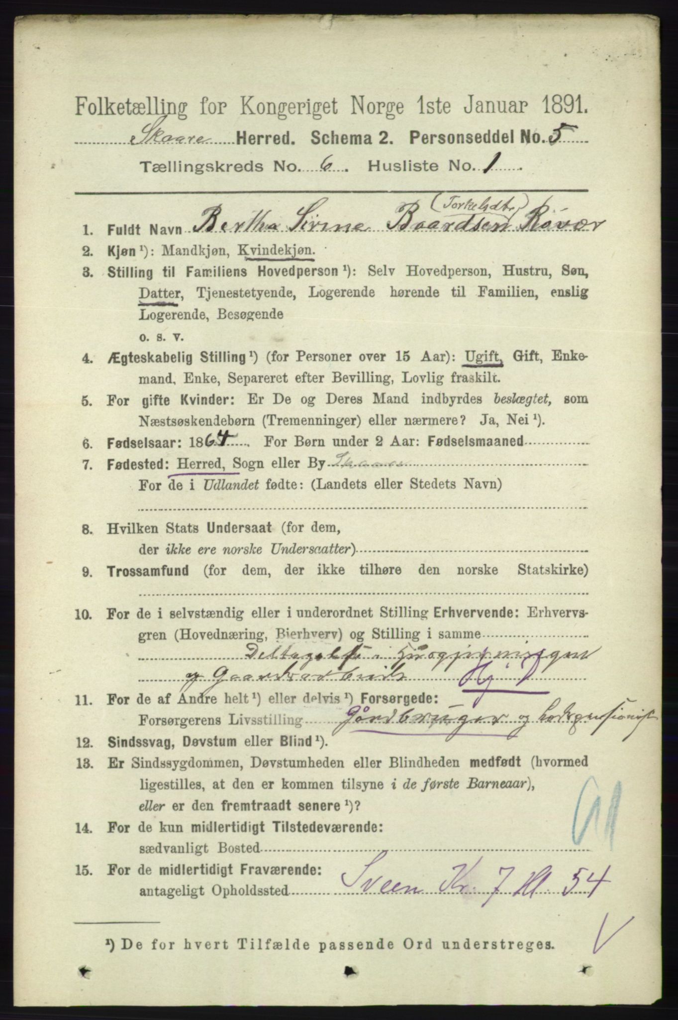 RA, 1891 census for 1153 Skåre, 1891, p. 2395