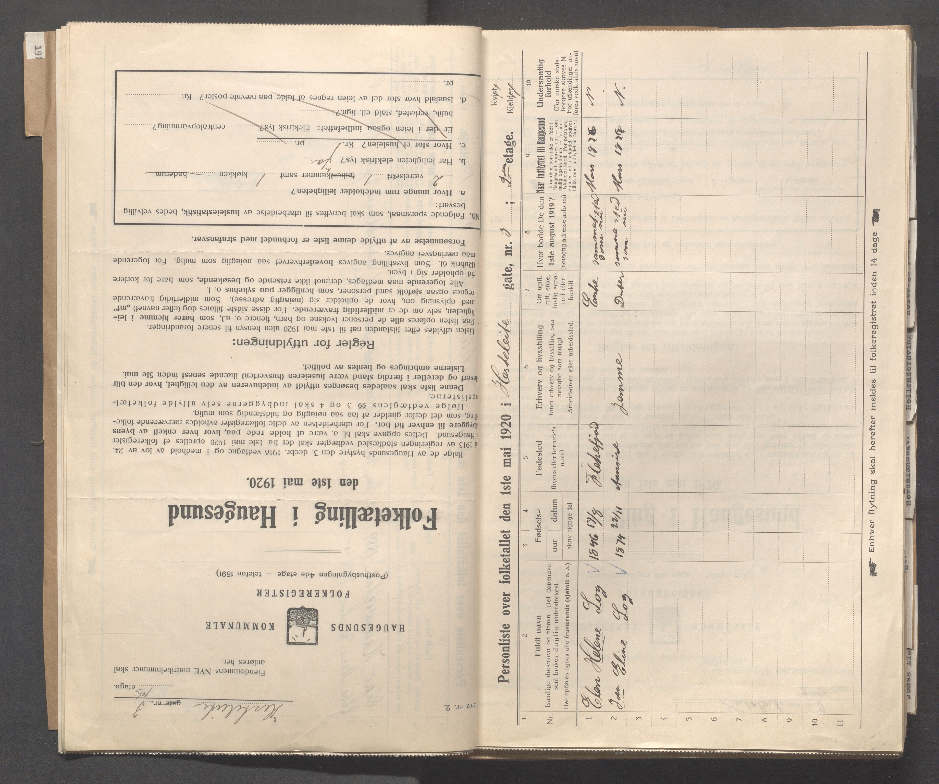 IKAR, Local census 1.5.1920 for Haugesund, 1920, p. 2102