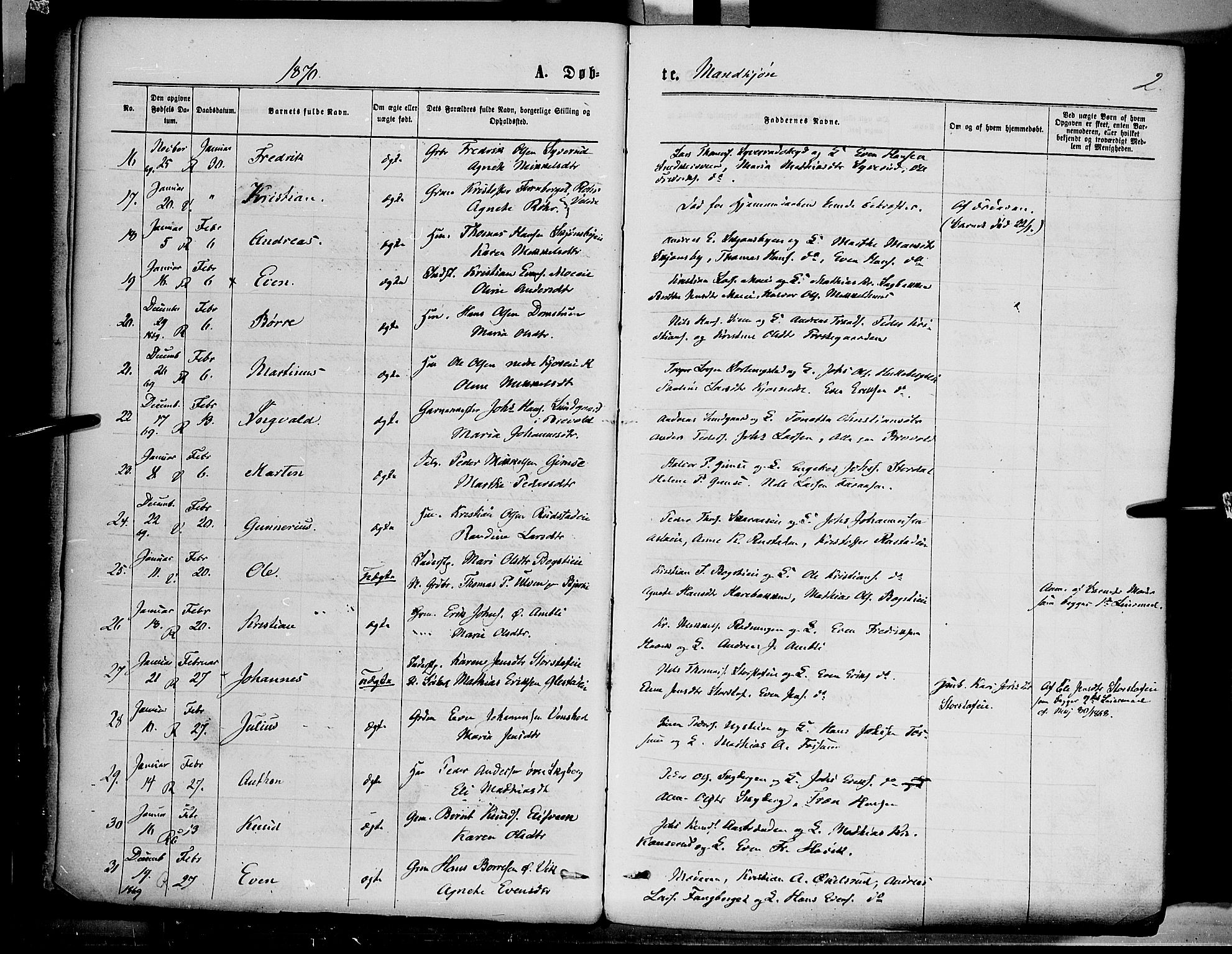 Ringsaker prestekontor, AV/SAH-PREST-014/K/Ka/L0011: Parish register (official) no. 11, 1870-1878, p. 2