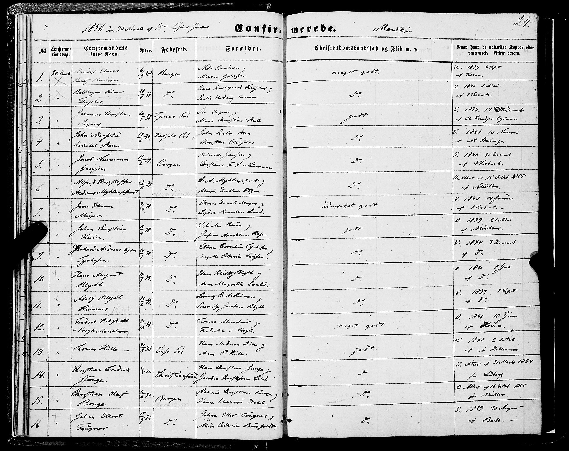 Domkirken sokneprestembete, SAB/A-74801/H/Haa/L0028: Parish register (official) no. C 3, 1852-1864, p. 24