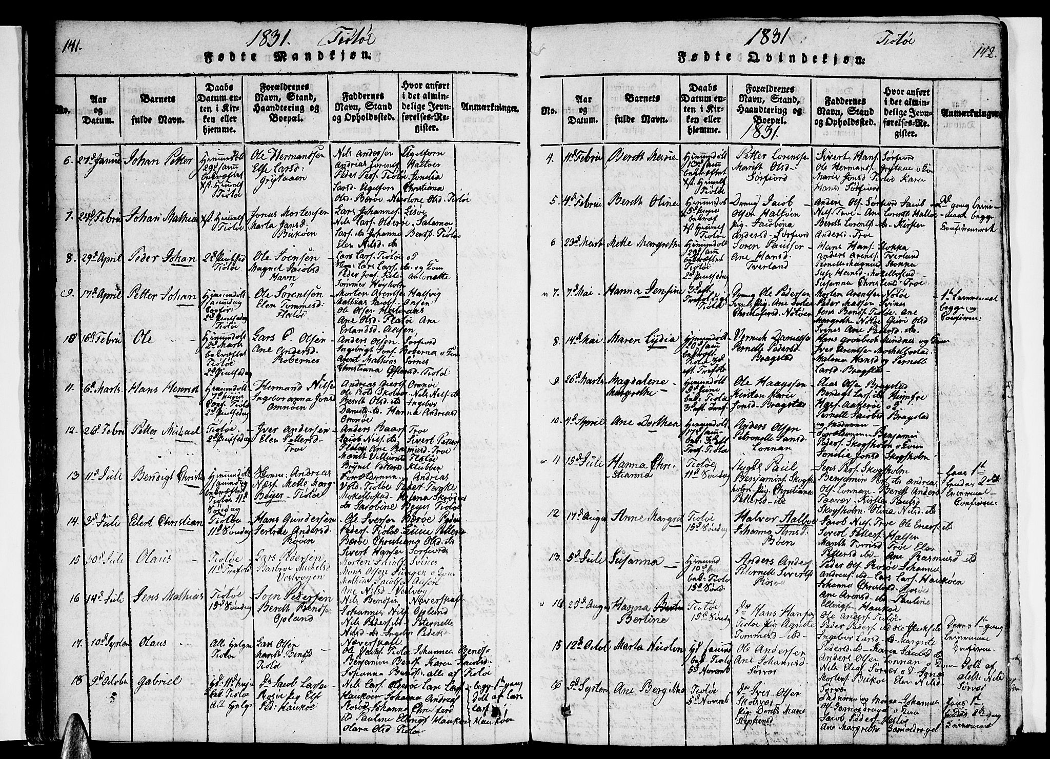 Ministerialprotokoller, klokkerbøker og fødselsregistre - Nordland, SAT/A-1459/830/L0458: Parish register (copy) no. 830C01 /2, 1829-1840, p. 141-142