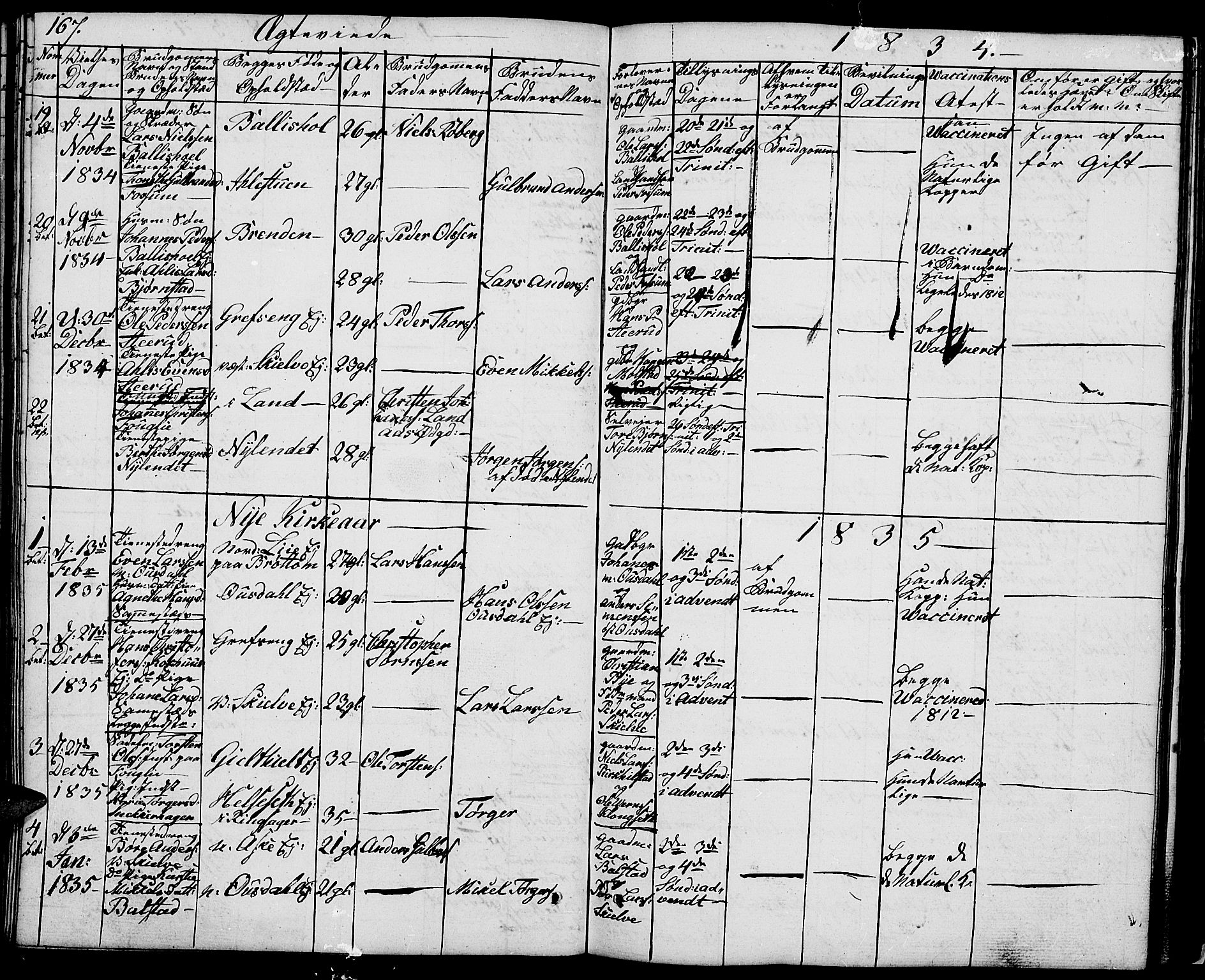 Nes prestekontor, Hedmark, SAH/PREST-020/L/La/L0004: Parish register (copy) no. 4, 1832-1861, p. 167