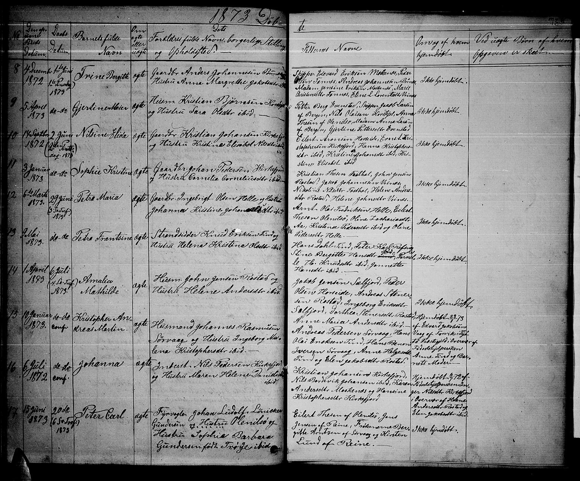 Ministerialprotokoller, klokkerbøker og fødselsregistre - Nordland, SAT/A-1459/886/L1224: Parish register (copy) no. 886C01, 1843-1873, p. 73