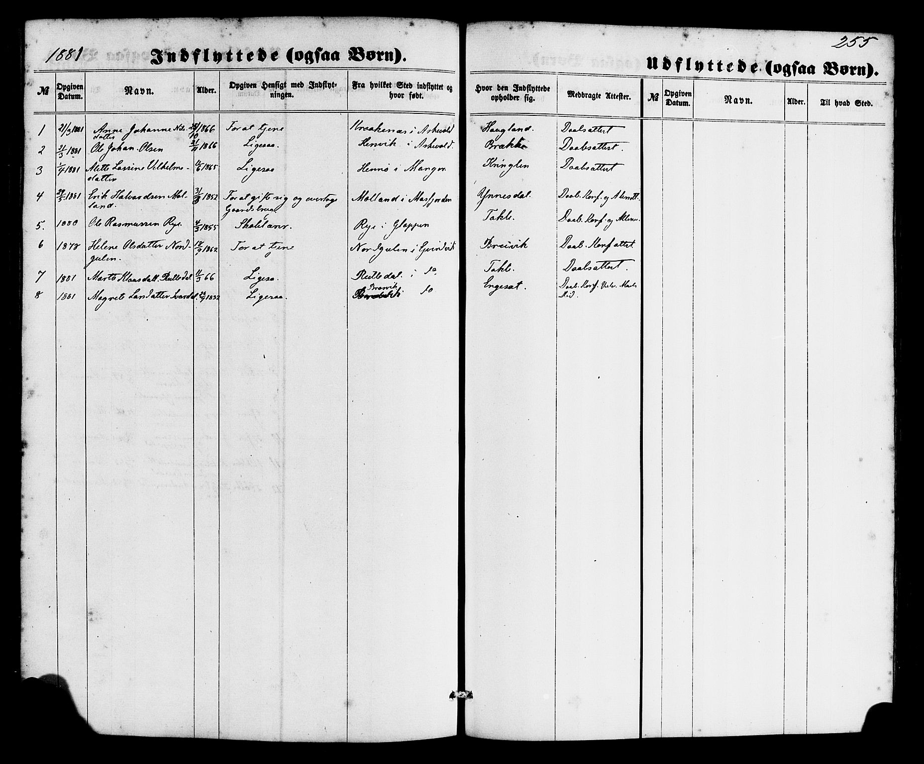 Gulen sokneprestembete, SAB/A-80201/H/Haa/Haac/L0001: Parish register (official) no. C 1, 1859-1881, p. 255