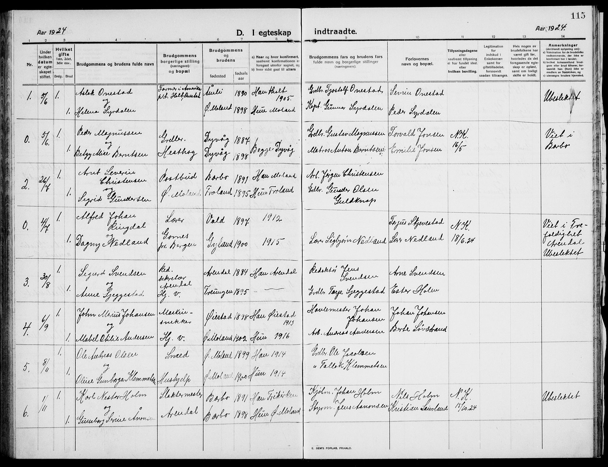 Austre Moland sokneprestkontor, AV/SAK-1111-0001/F/Fb/Fba/L0005: Parish register (copy) no. B 4b, 1914-1935, p. 115