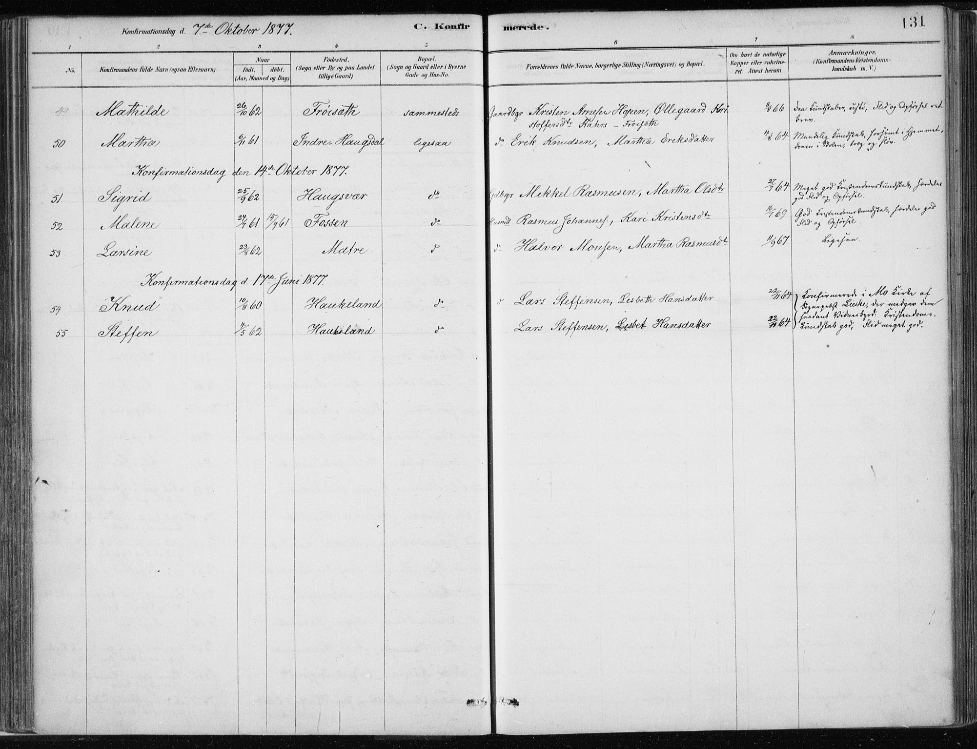 Masfjorden Sokneprestembete, SAB/A-77001: Parish register (official) no. B  1, 1876-1899, p. 131