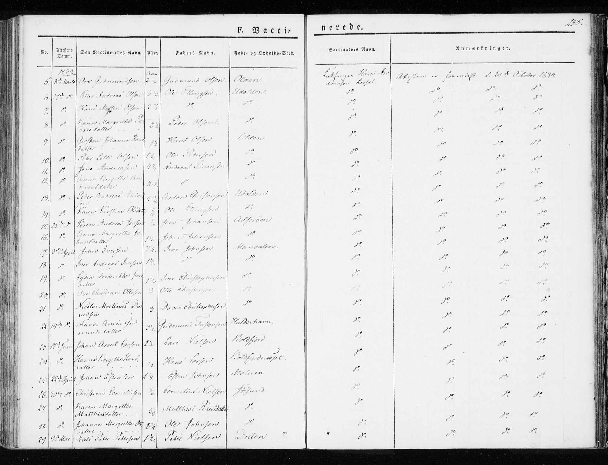 Ministerialprotokoller, klokkerbøker og fødselsregistre - Sør-Trøndelag, SAT/A-1456/655/L0676: Parish register (official) no. 655A05, 1830-1847, p. 255