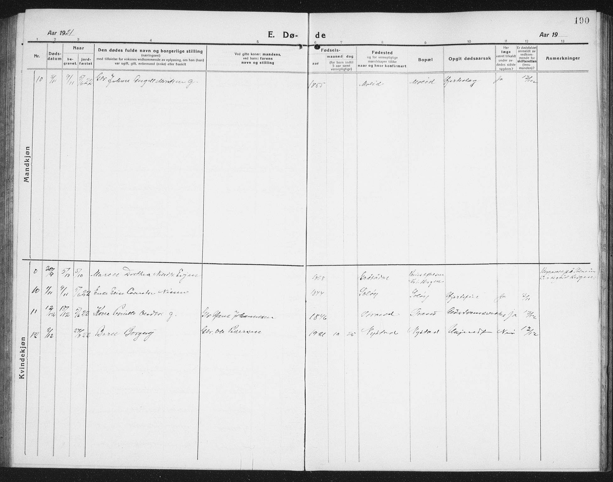 Ministerialprotokoller, klokkerbøker og fødselsregistre - Nordland, AV/SAT-A-1459/846/L0656: Parish register (copy) no. 846C06, 1917-1936, p. 190