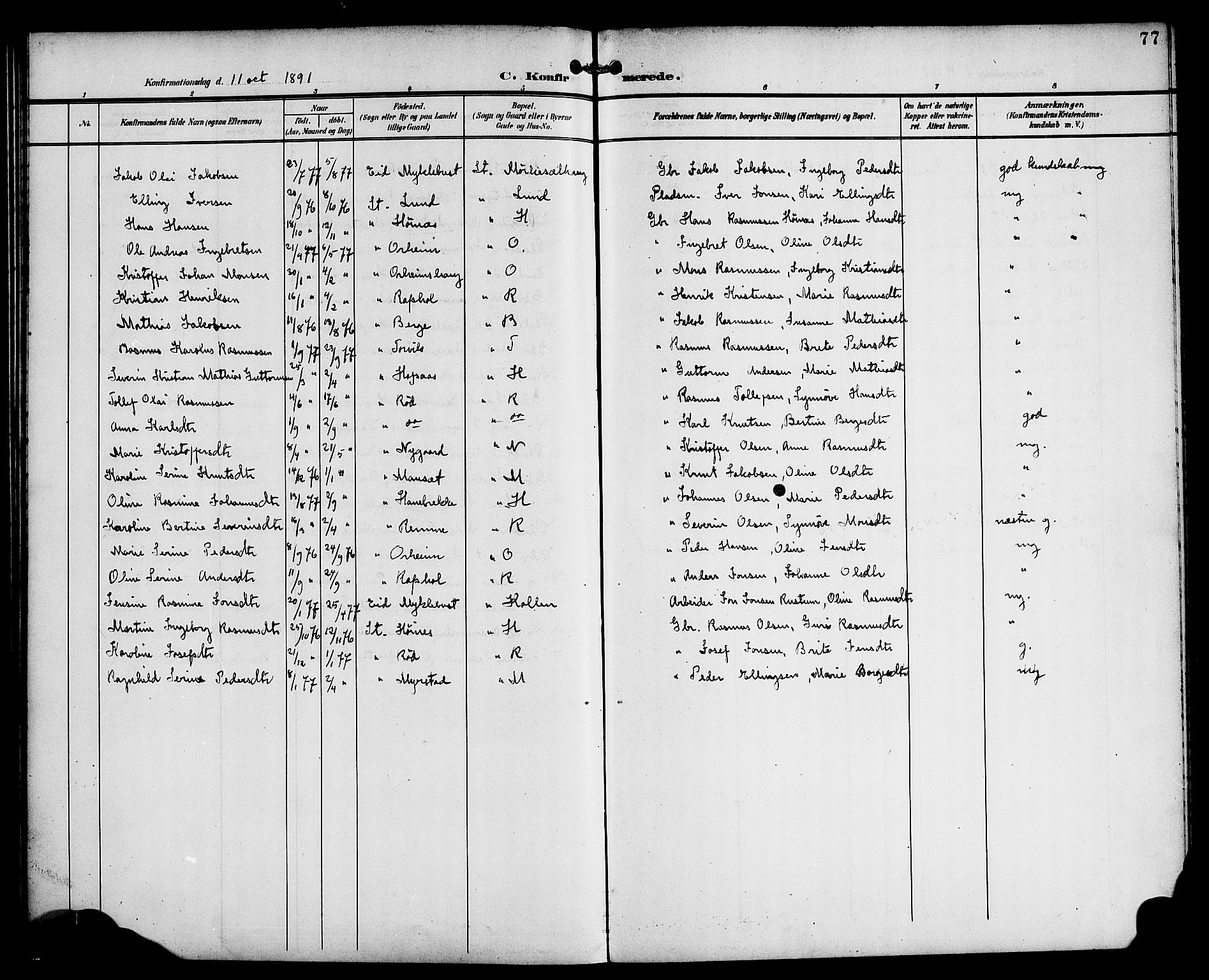 Eid sokneprestembete, SAB/A-82301/H/Haa/Haac/L0001: Parish register (official) no. C 1, 1879-1899, p. 77