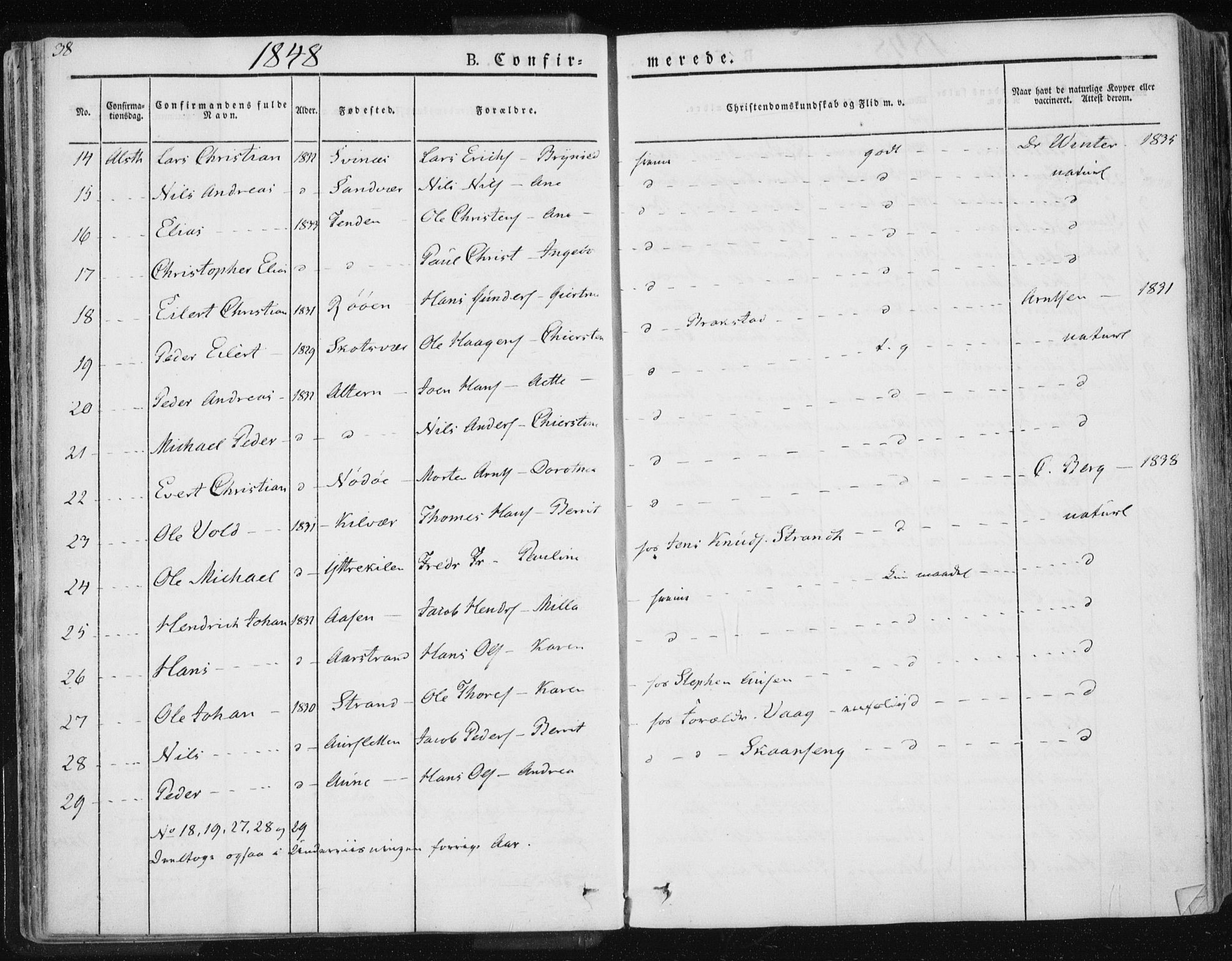 Ministerialprotokoller, klokkerbøker og fødselsregistre - Nordland, AV/SAT-A-1459/830/L0447: Parish register (official) no. 830A11, 1831-1854, p. 38