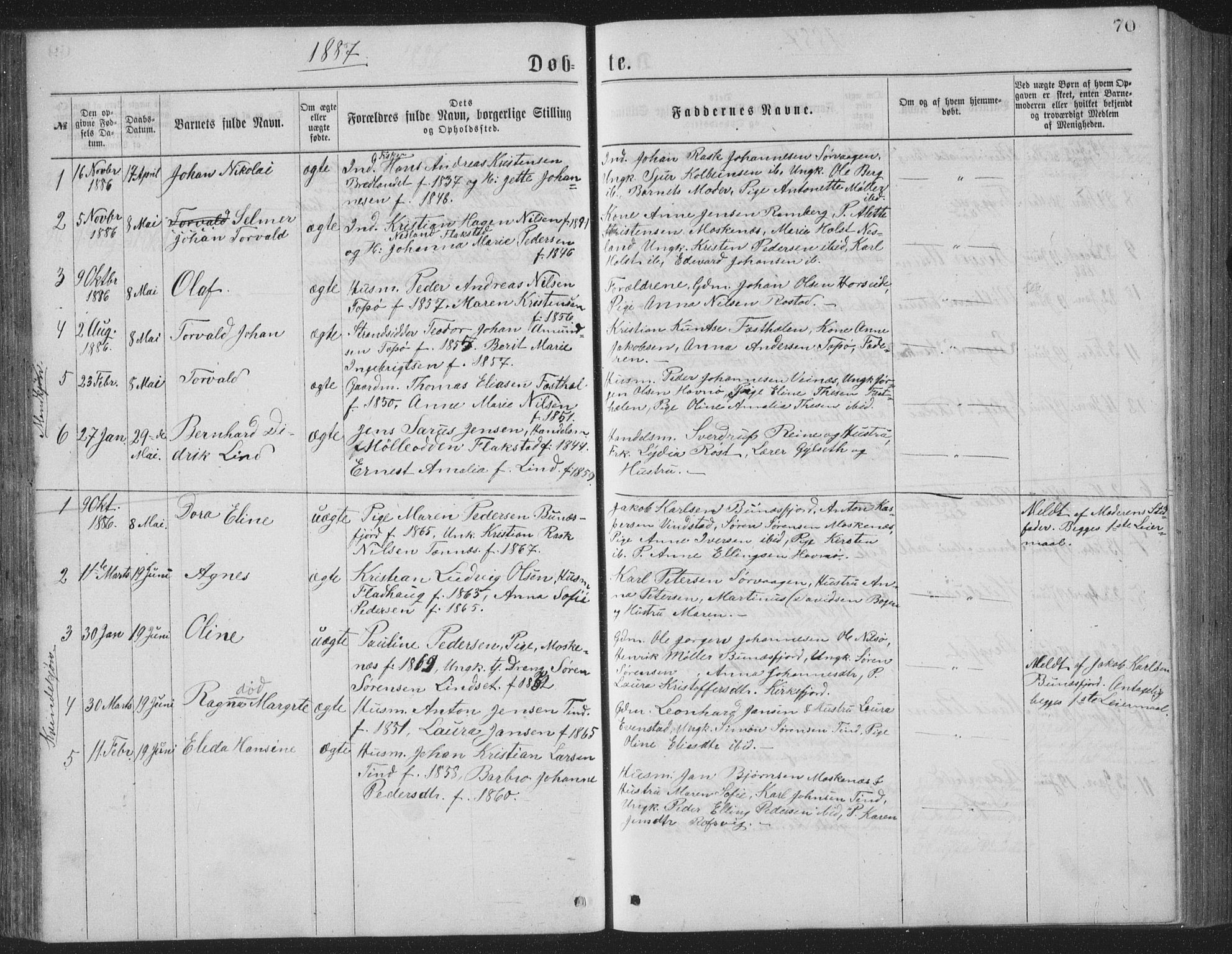 Ministerialprotokoller, klokkerbøker og fødselsregistre - Nordland, SAT/A-1459/886/L1225: Parish register (copy) no. 886C02, 1874-1896, p. 70