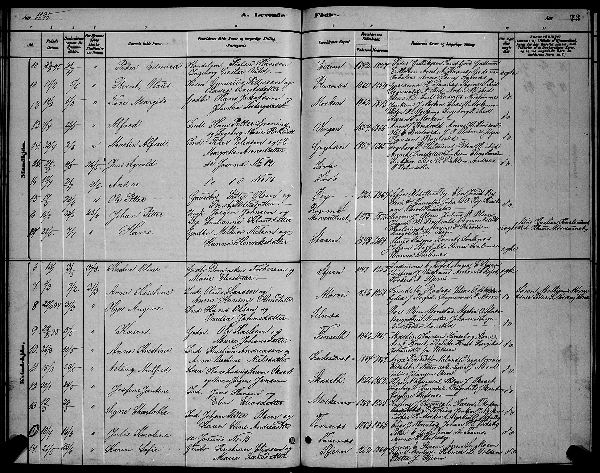 Ministerialprotokoller, klokkerbøker og fødselsregistre - Sør-Trøndelag, SAT/A-1456/655/L0687: Parish register (copy) no. 655C03, 1880-1898, p. 73