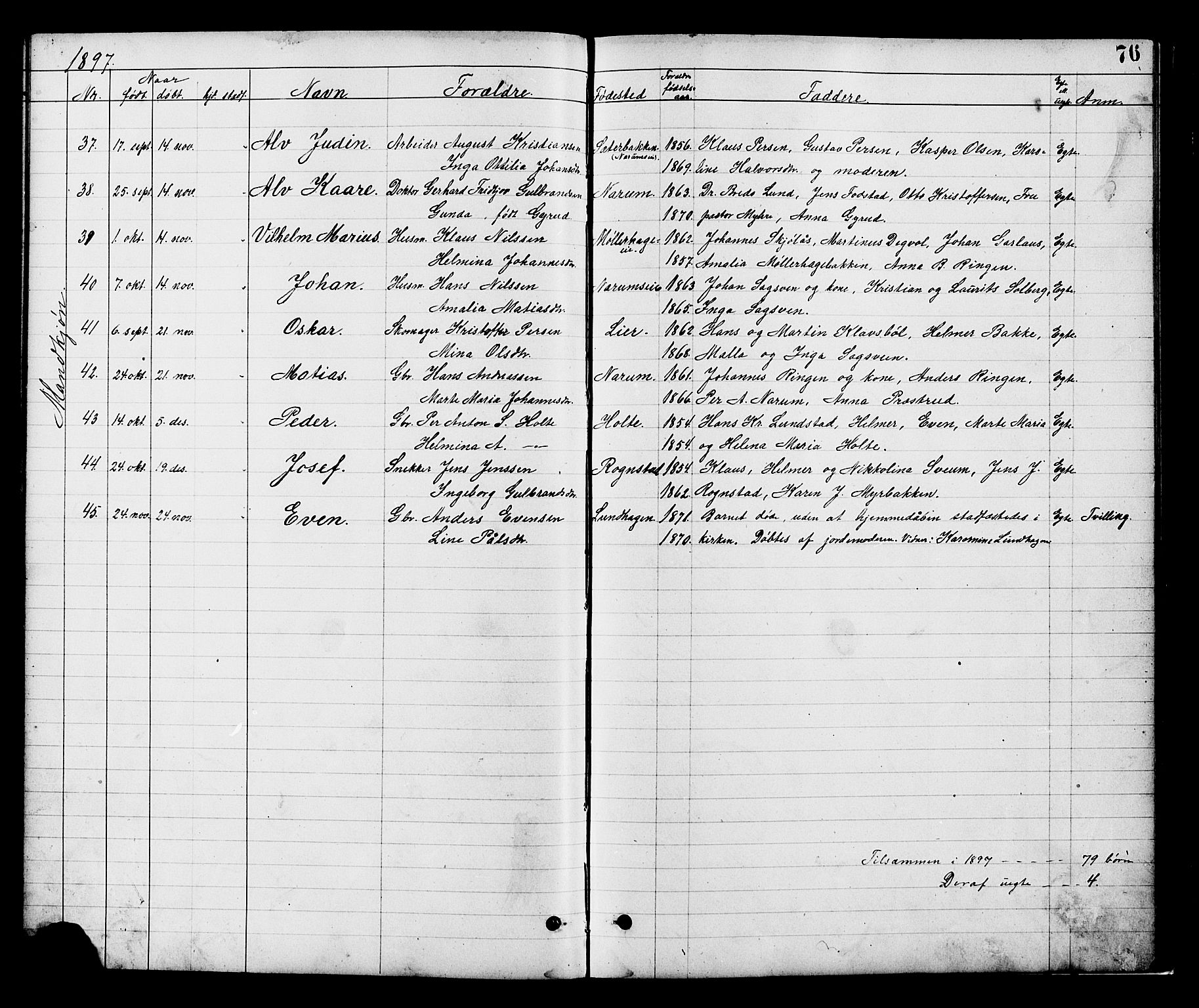 Vestre Toten prestekontor, SAH/PREST-108/H/Ha/Hab/L0008: Parish register (copy) no. 8, 1885-1900, p. 76